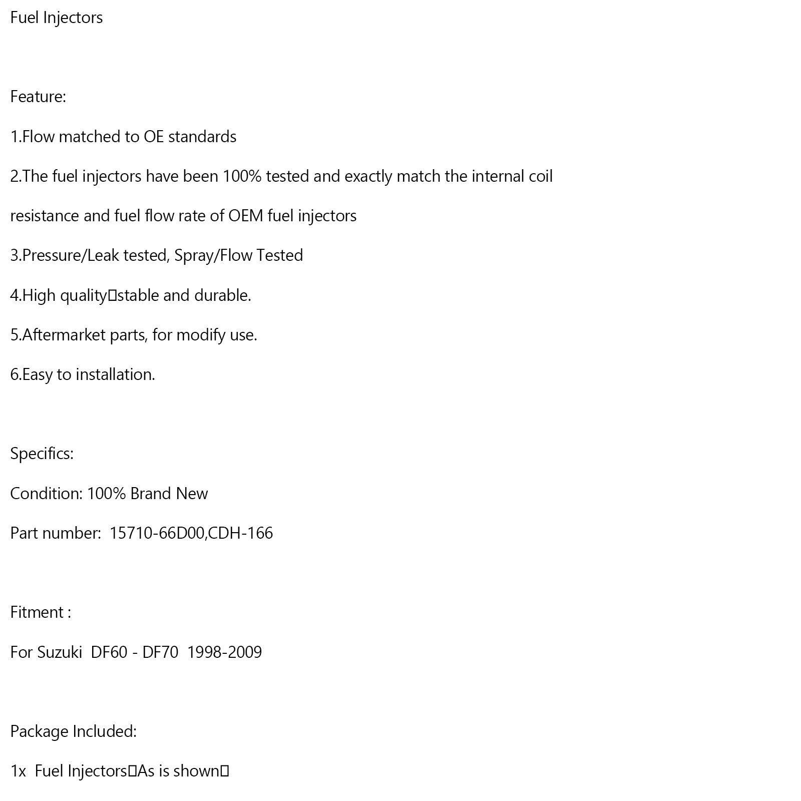 15710-66D00 Iniettori di carburante CDH166 per Suzuki DF60-DF70 1998-2009