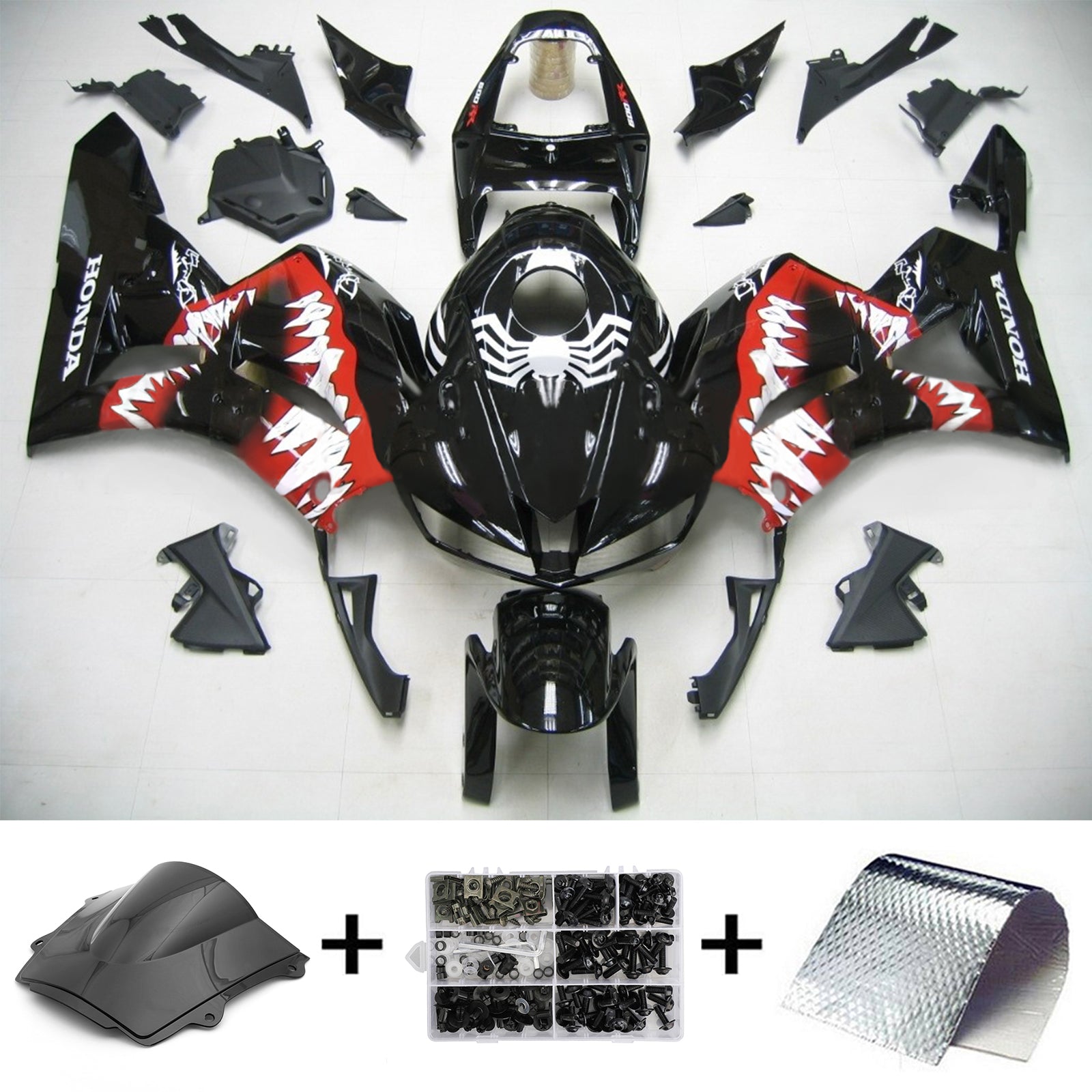 Amotopart 13-26 US-versie. & 13-23 Europese versie Honda CBR600 Kuip Zwart&Red Haaientanden Kit