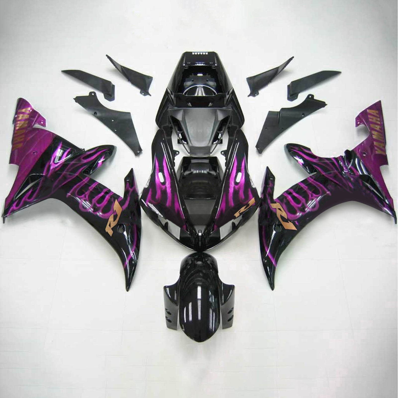 Amotopart Yamaha 2002-2003 YZF 1000 R1 Black With Purple Line Fairing Kit