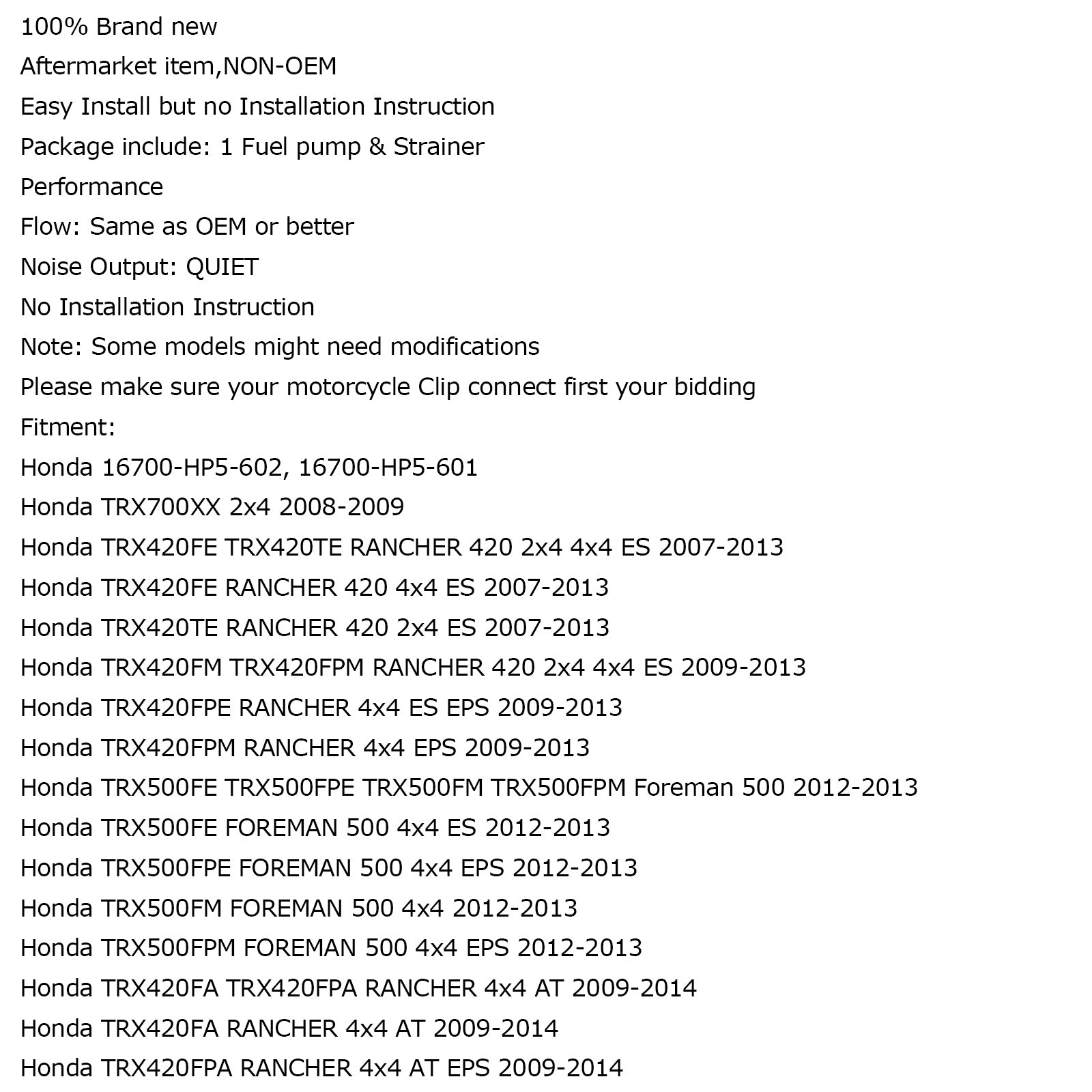 Fuel Pump For 1986-1989 Honda TRX350D TRX350 4x4 4WD FOURTRAX FOREMAN 350