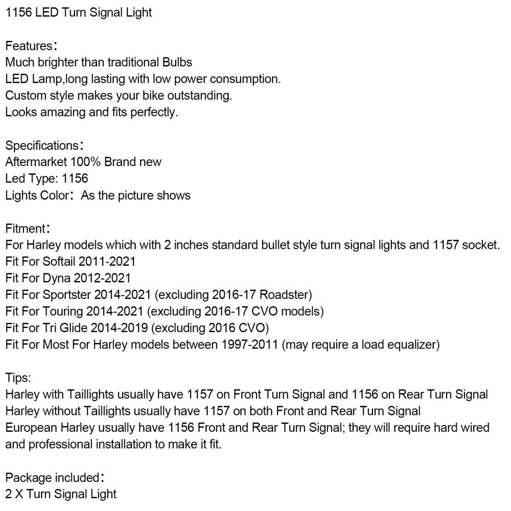 1156 LED Turn Signal Light inserts lampe ajustement pour Softail Touring Dyna Sportster