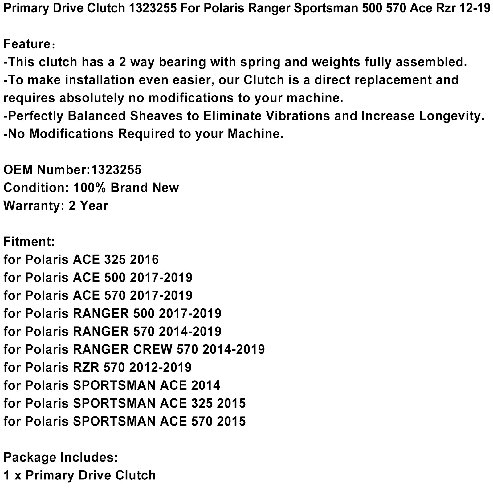 Primärantriebskupplung General für Polaris Sportsman 500 570 ACE RZR 12-19 1323255 Generika