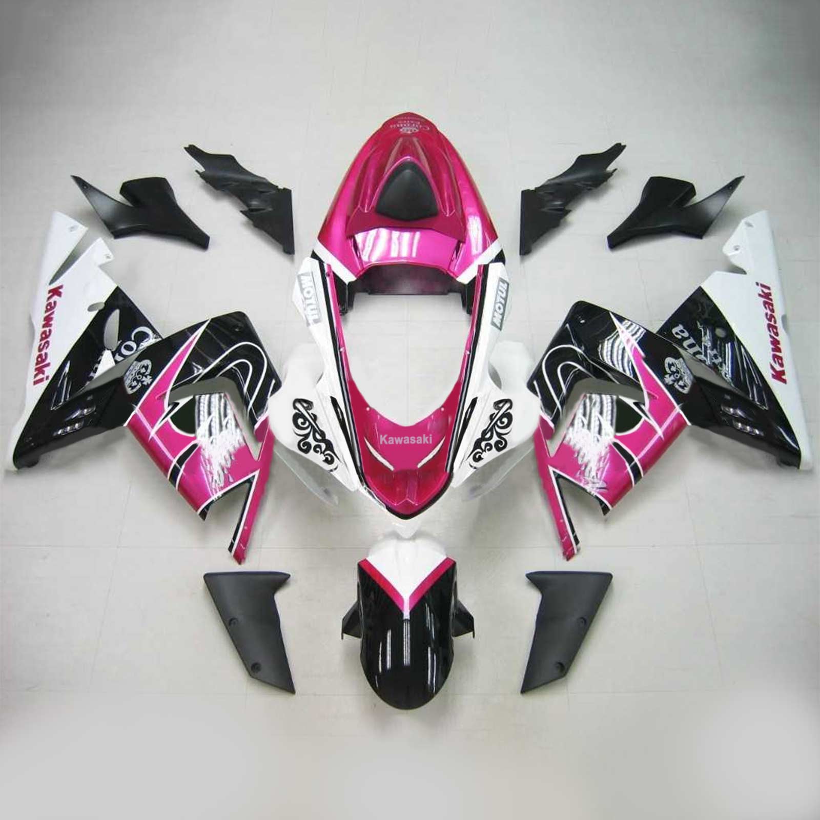 Amotopart Verkleidungsset für Kawasaki 2004–2005 ZX10R, Weiß, Rosa