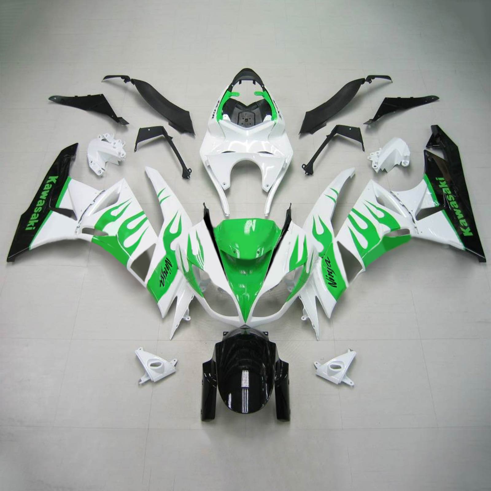 Amotopart Kawasaki 2009–2012 ZX6R 636 Weiß Grün Verkleidungsset