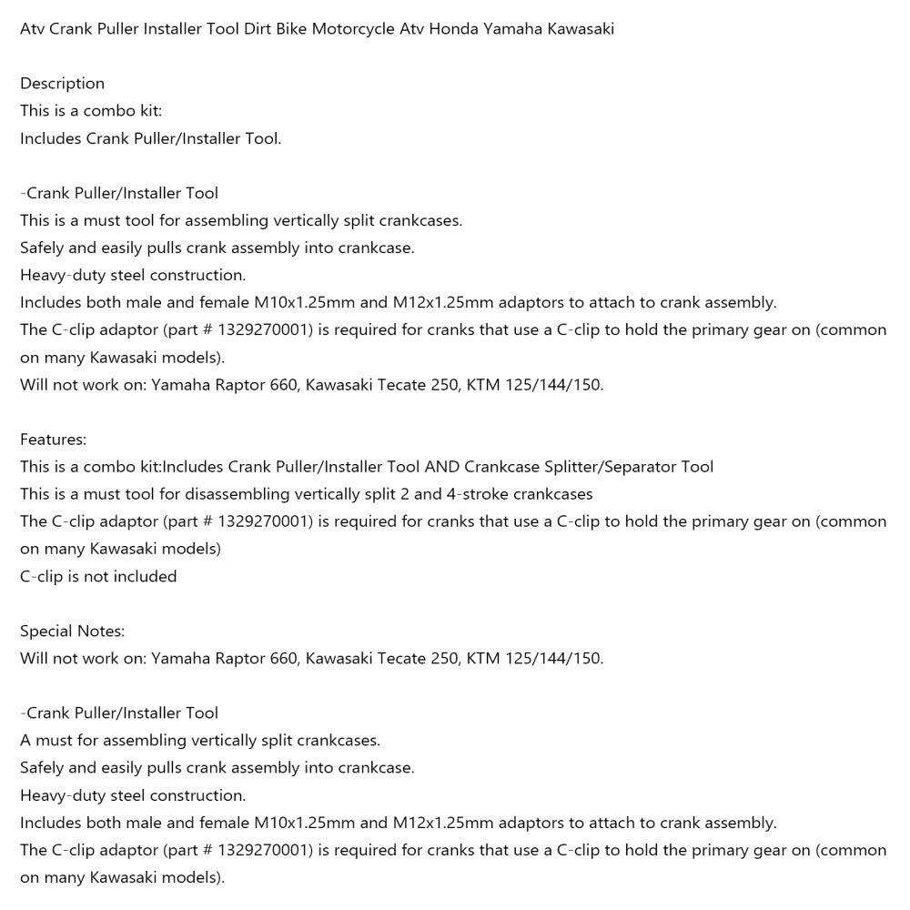 Veivtrekkerinstallasjonsverktøy Dirt Bike Motorcycle ATV KX YZ RM Cr KFX YFZ Generic