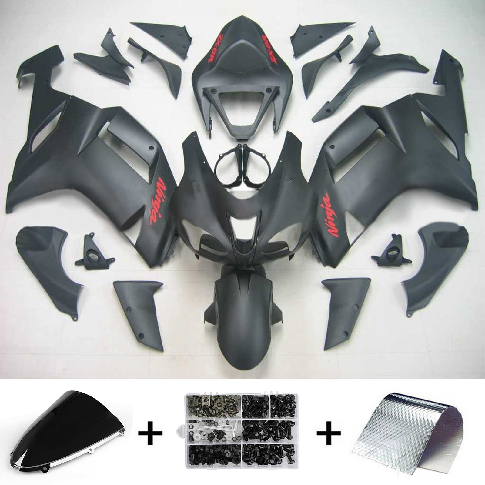 Amotopart Kawasaki 2007-2008 ZX6R 636 Black With Red Logos Fairing Kit