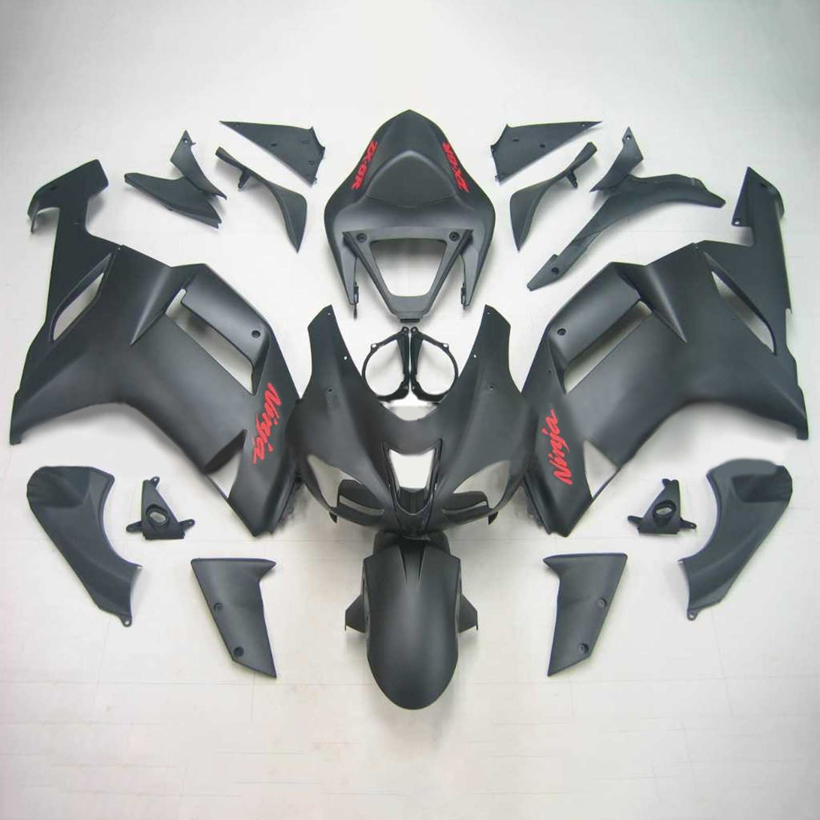 Amotopart Kawasaki 2007-2008 ZX6R 636 Black With Red Logos Fairing Kit