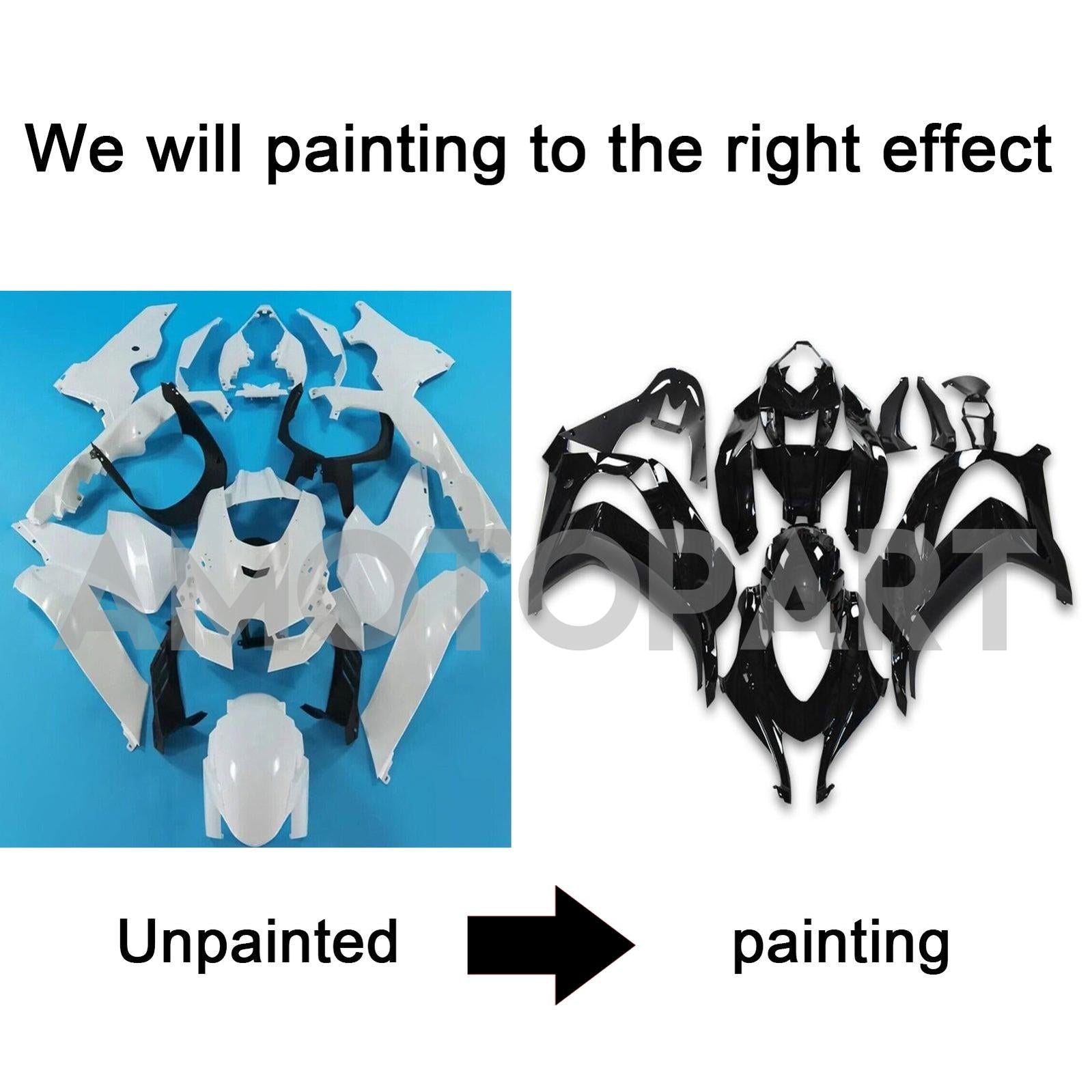 Amotopart 2021-2025 Kawasaki ZX10R ZX10RR Glossy Black Fairing Kit