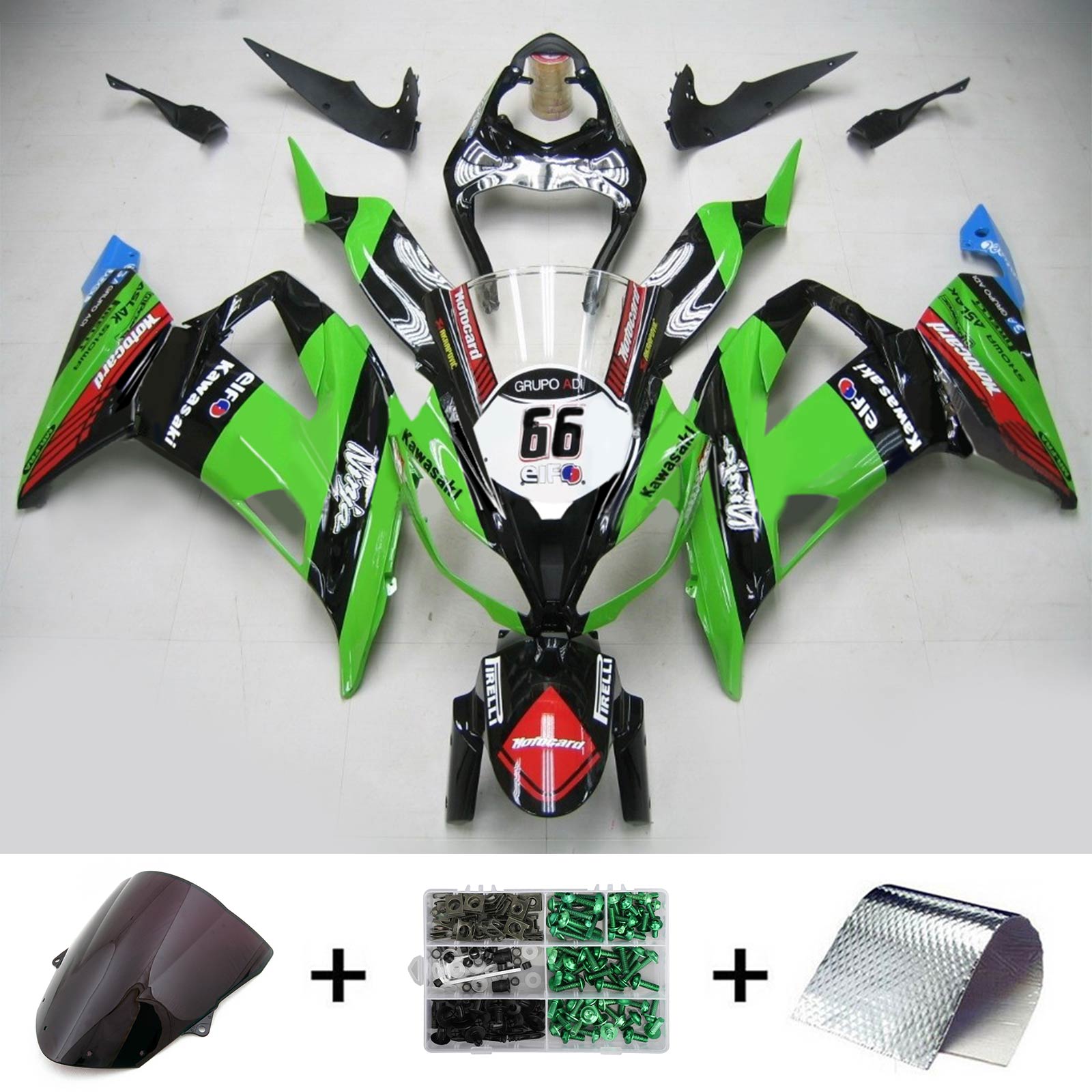 Amotopart Kawasaki 2013-2018 ZX6R 636 Green Black NO.66 Fairing Kit