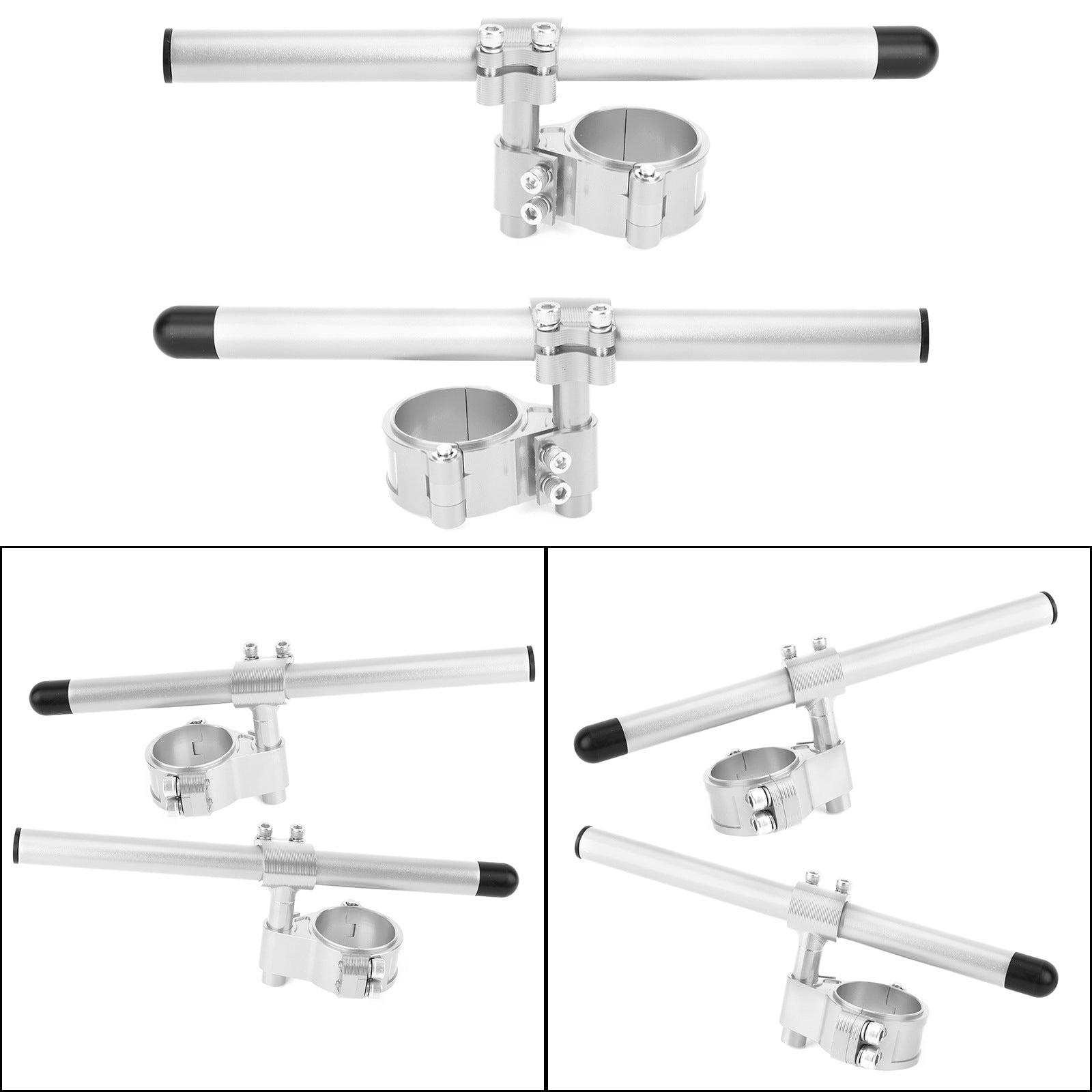 Universel justerbar roterbar CNC billet klip på gaffelrør styret Kit 47 mm sølvgenerisk