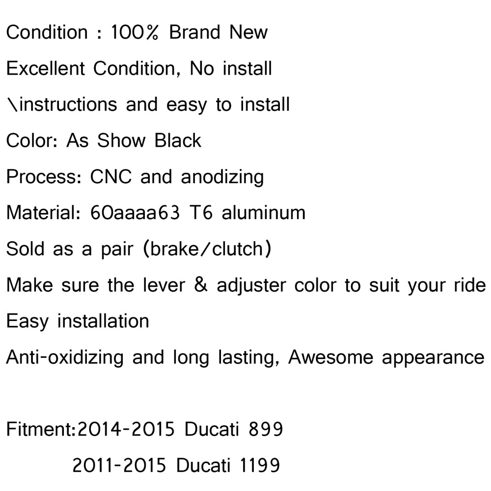 Schwarze Clutch & Bremshebel Für DUCATI 2014-2015 899 2011-2014 1199 Generic