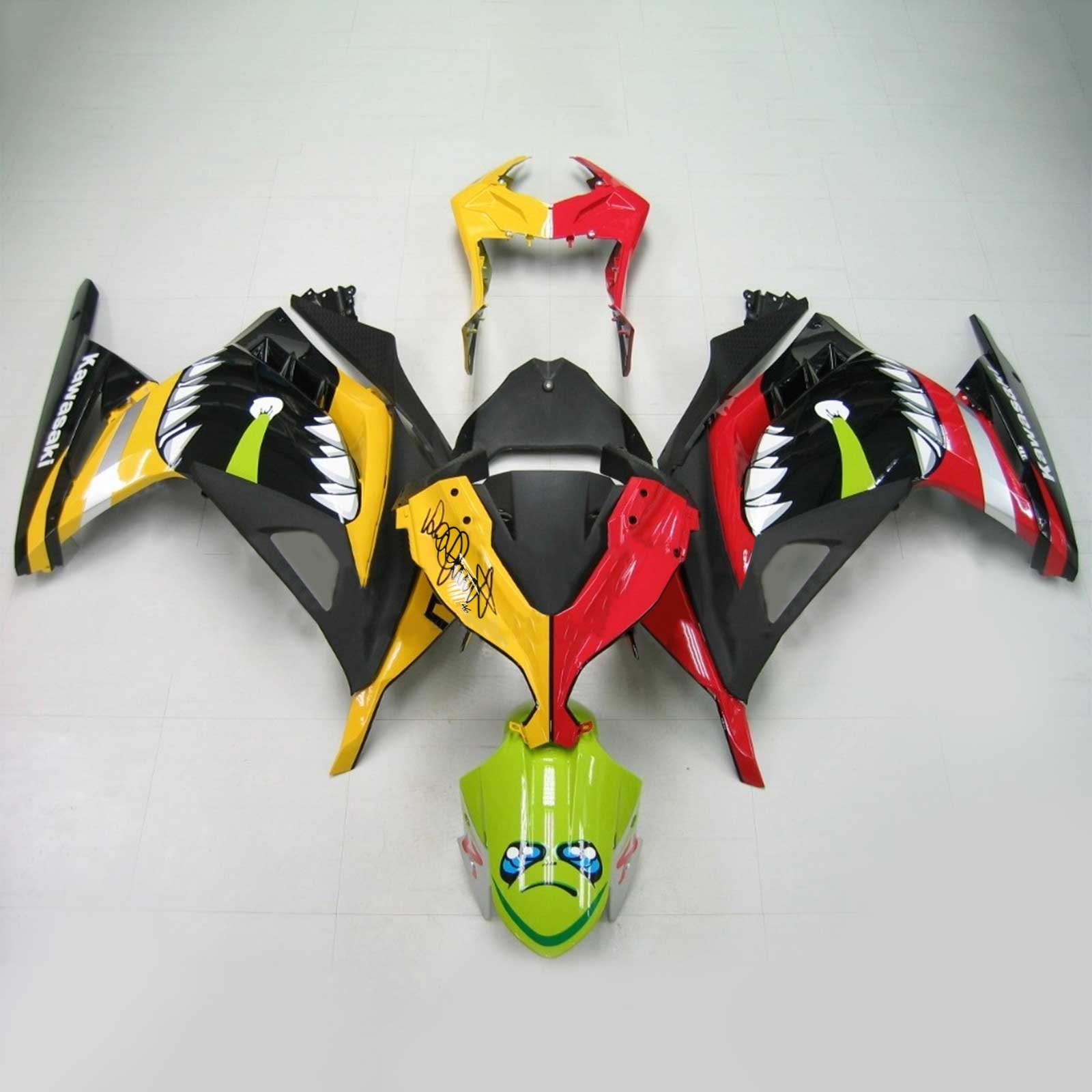 Amotopart Kawasaki 2013–2024 EX300/Ninja 300 Cartoon Shark Verkleidungsset