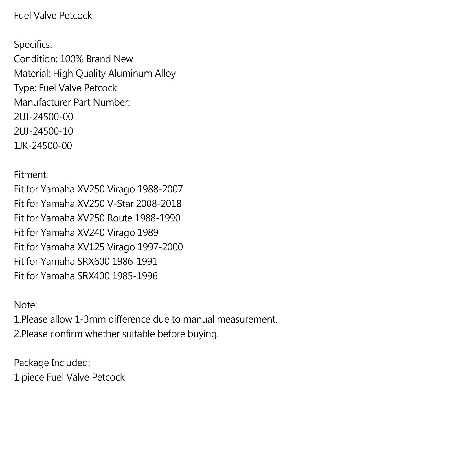 燃料バルブペットコックヤマハ 2UJ-24500-00 XV250 XV125 ビラーゴ SRX600 SRX400 に適合