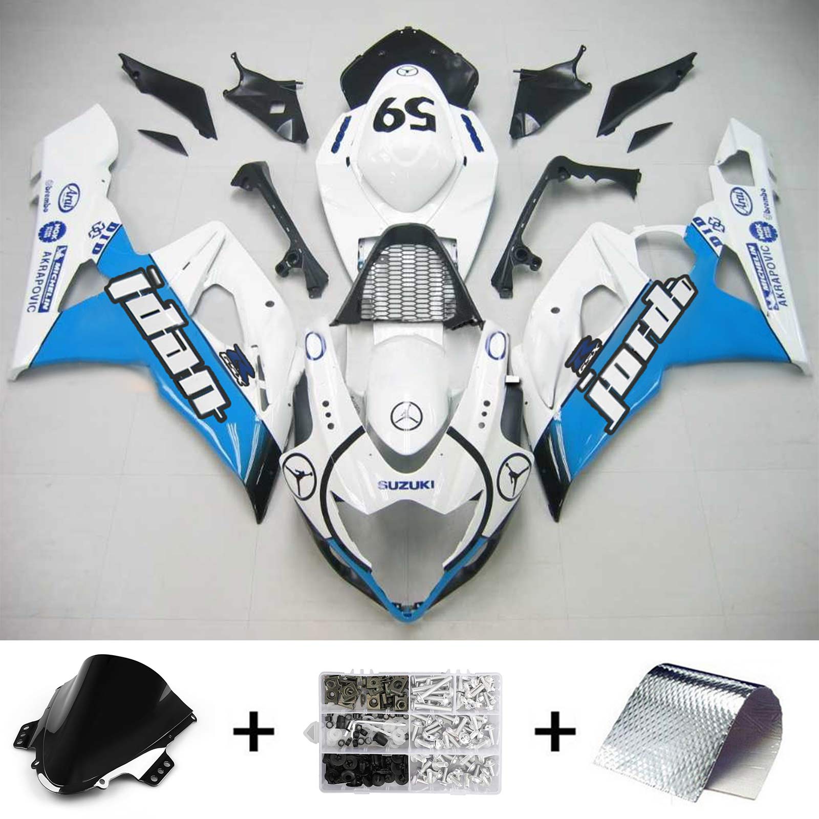 Amotopart 2005-2006 Suzuki GSXR1000 Verkleidung Jordan 59 Blau&Weißes Set