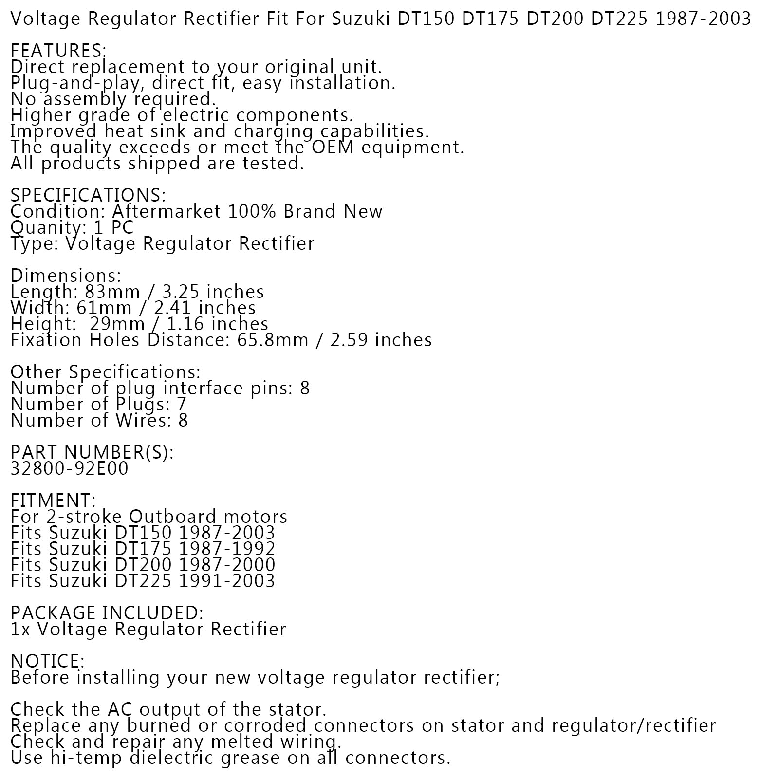 Raddrizzatore di tensione per Suzuki DT150 DT175 DT2225 DT225 87-03 150 175 200 225 HP