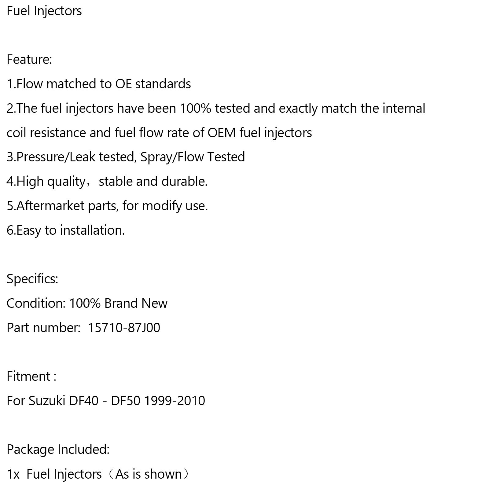 New Fuel Injector 15710-87J00 Fit for Suzuki DF40 DF50 1999-2010