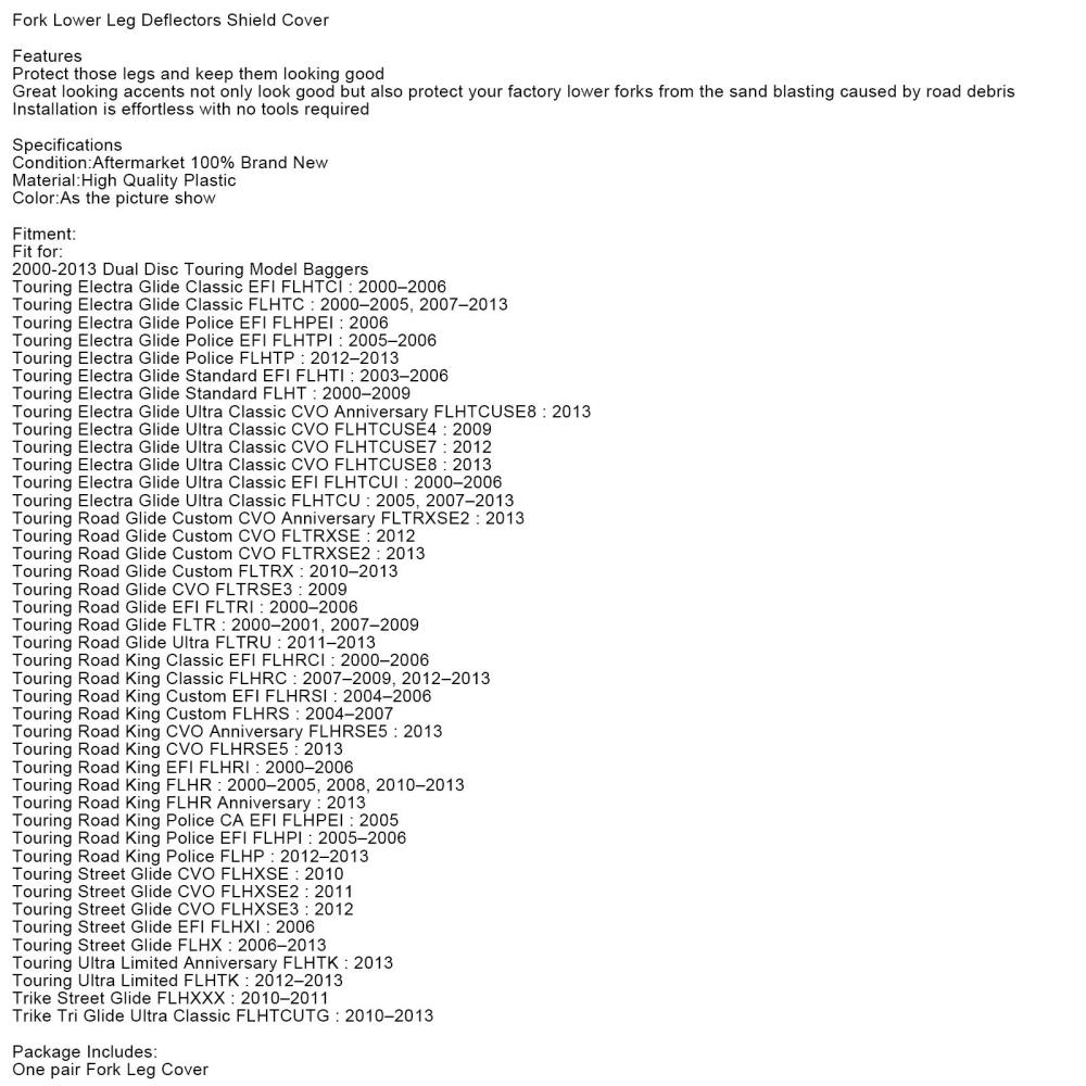 Gaffel nedre bendeflektors skjolddeksel for turnéing Electra Glide FLHT 2000-2013 Generisk