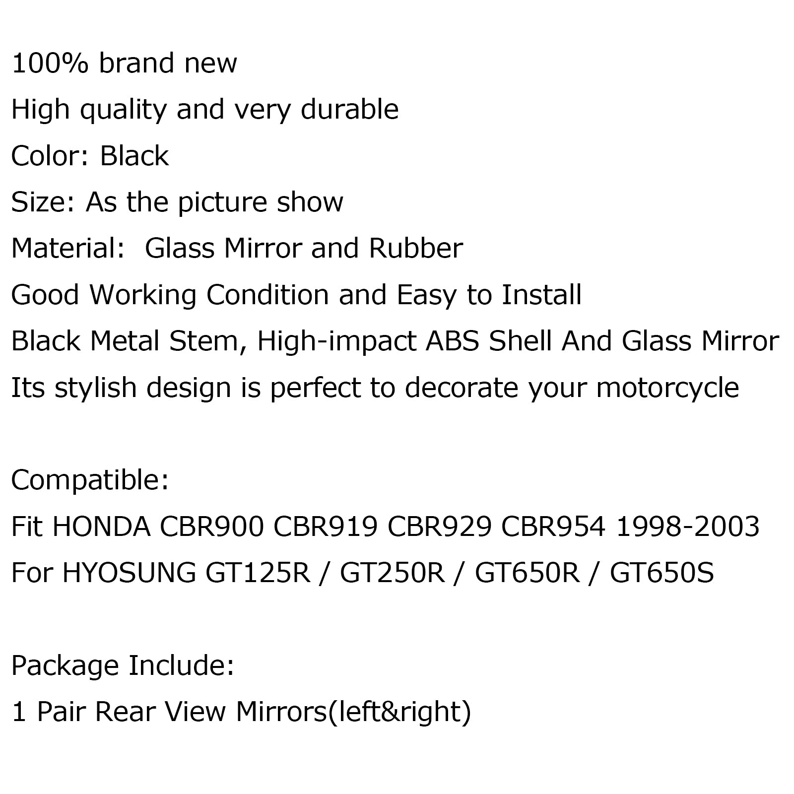Espejos retrovisores izquierdo+derecho aptos para HYOSUNG GT125R GT250R GT650R GT650S genérico