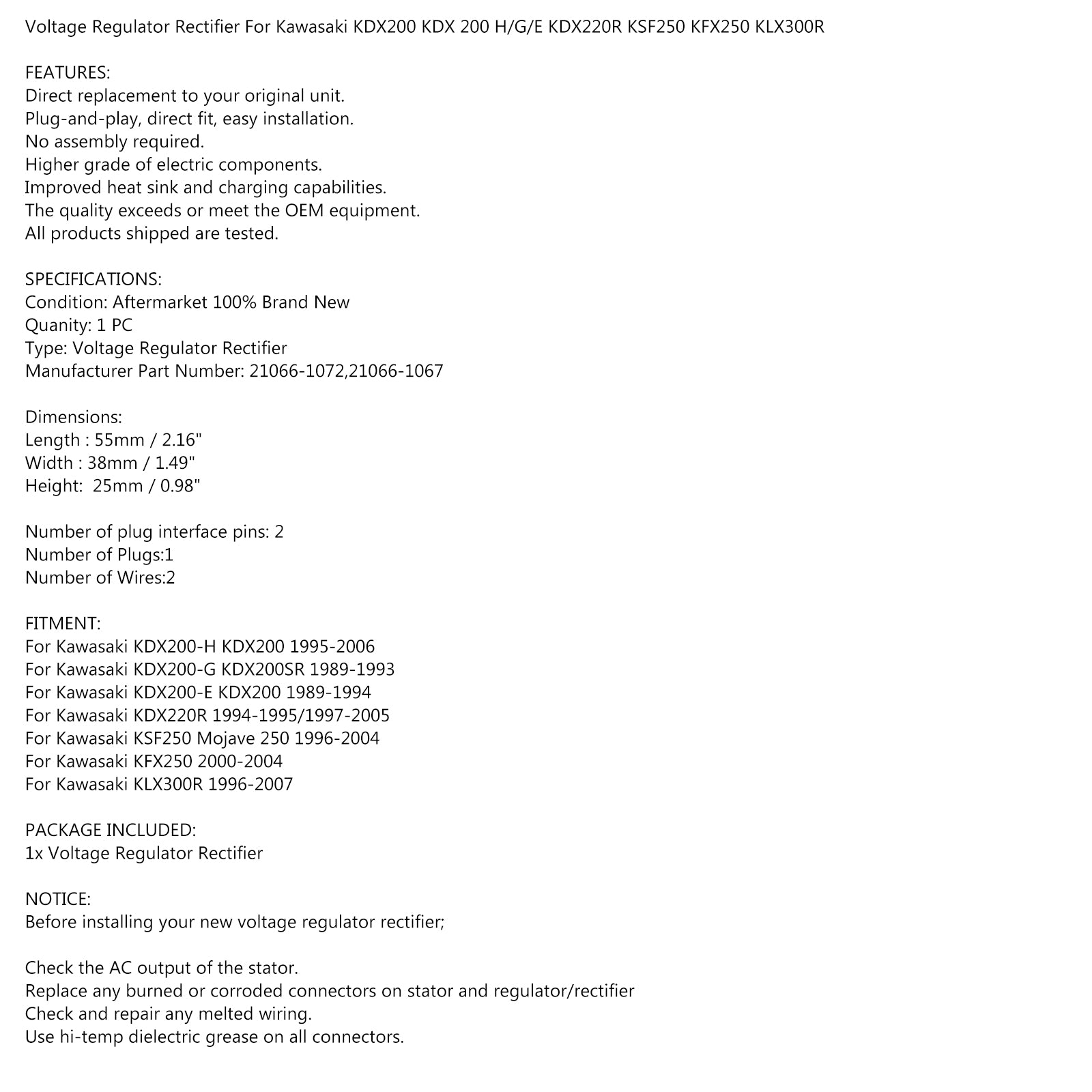 Spannungsrichterregler für Kawasaki KDX200H KDX200G KDX200E KDX220R 89-07