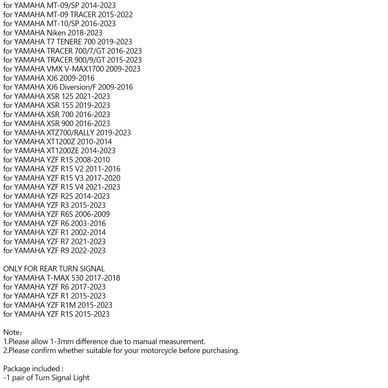 Indicatore di direzione lampeggiante a rifrazione LED per YAMAHA MT-25 MT-03 MT-07 MT-09 T7