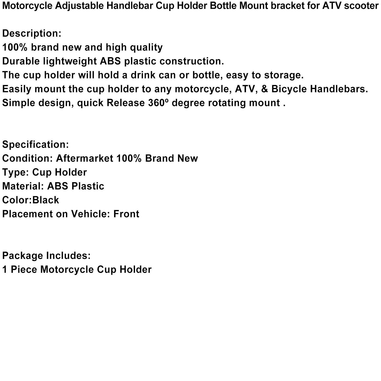 Motor Justerbar styret Cup Holder Flaske Mount Bracket til ATV Scooter Blackc Generic