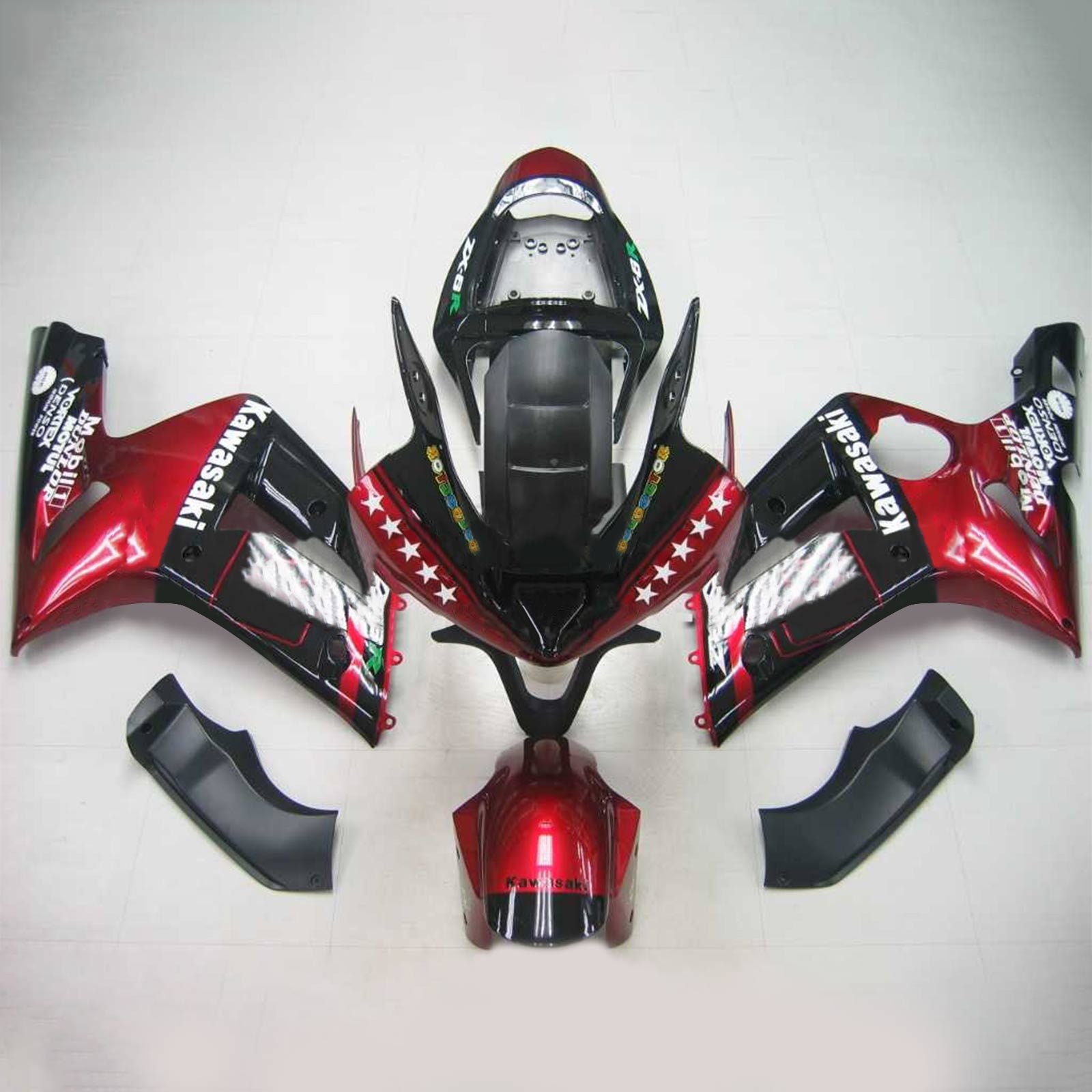 Amotopart 2003-2004 Kawasaki Zx6R 636 Gloss Black Red Fairing Kit