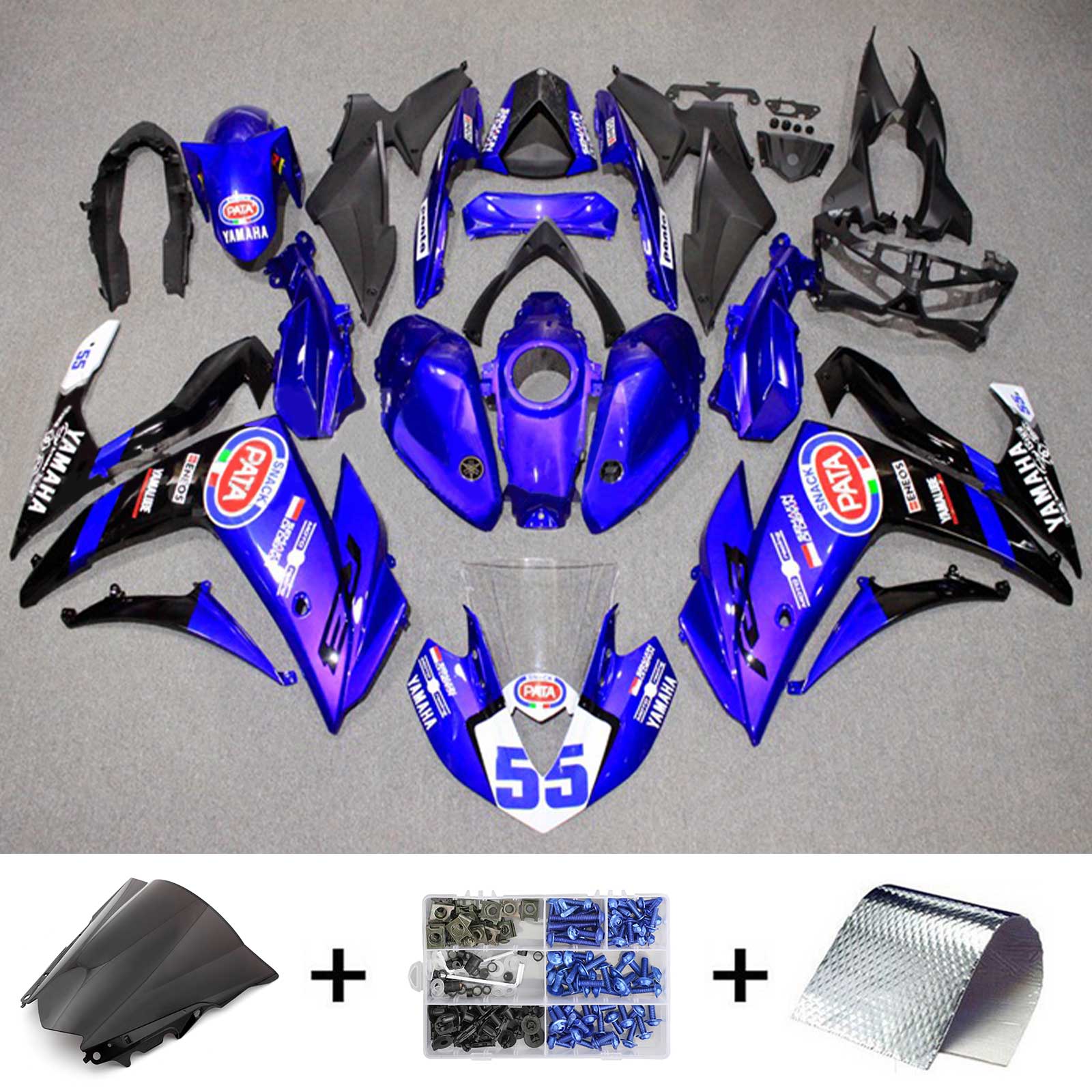 Kit de carenagem Amotopart Yamaha 2014-2018 YZF R3 e 2015-2017 YZF R25 Blue Fairing Kit