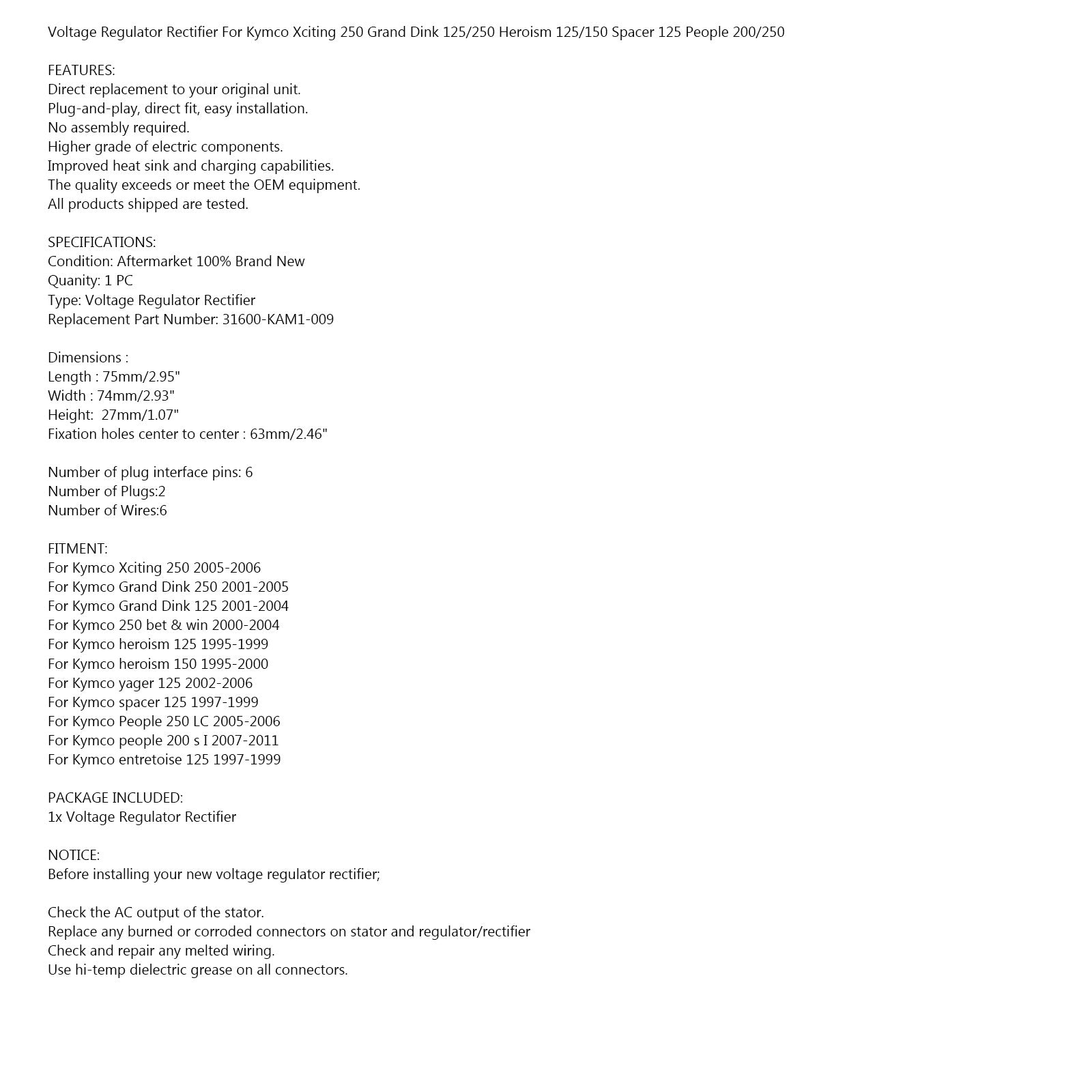 Spannungsrichterregler für Kymco People Xciting Grand Dink/Vista 250 01-06