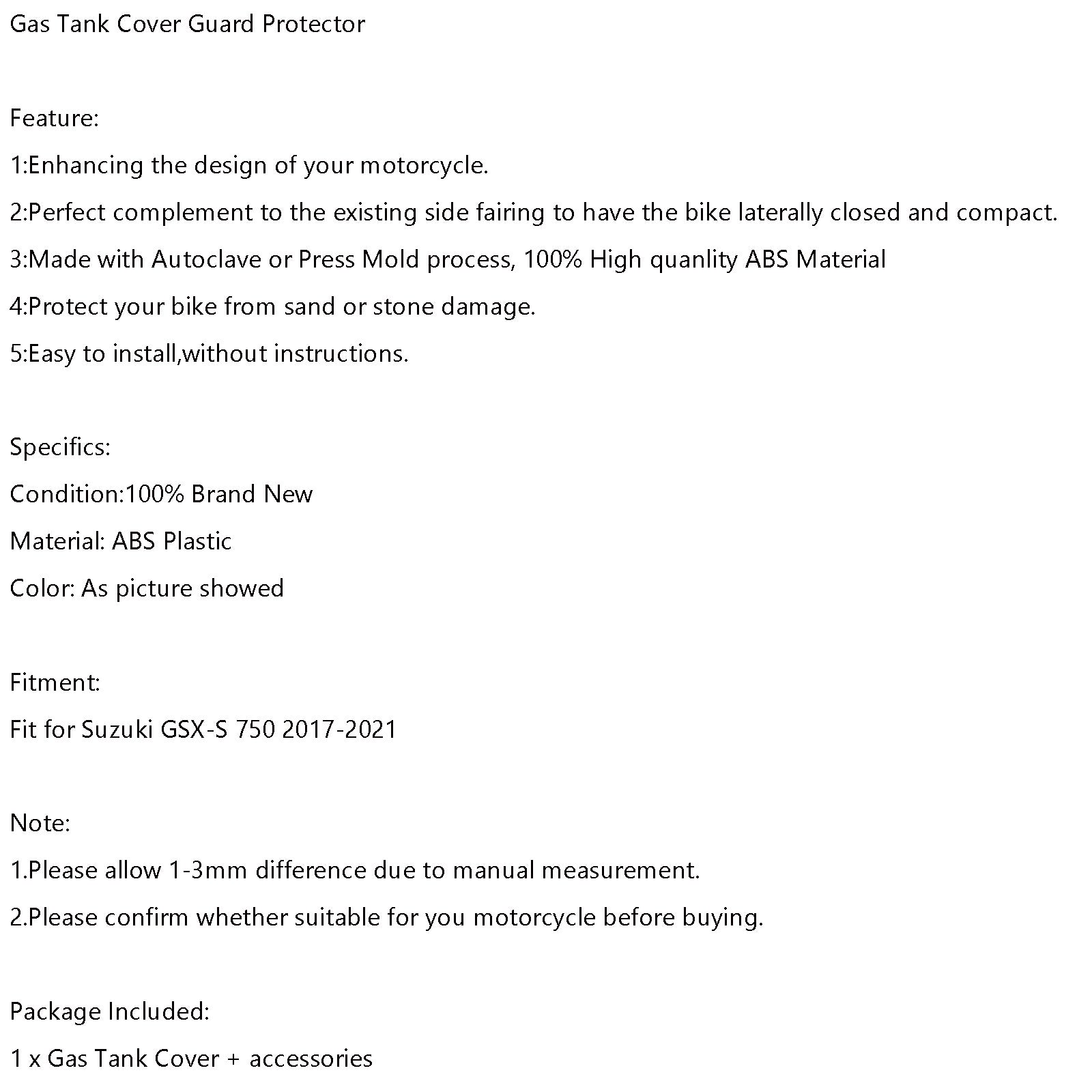 2017-2021 Suzuki GSX-S 750 GSXS Gas Tank Cover Guard Protector