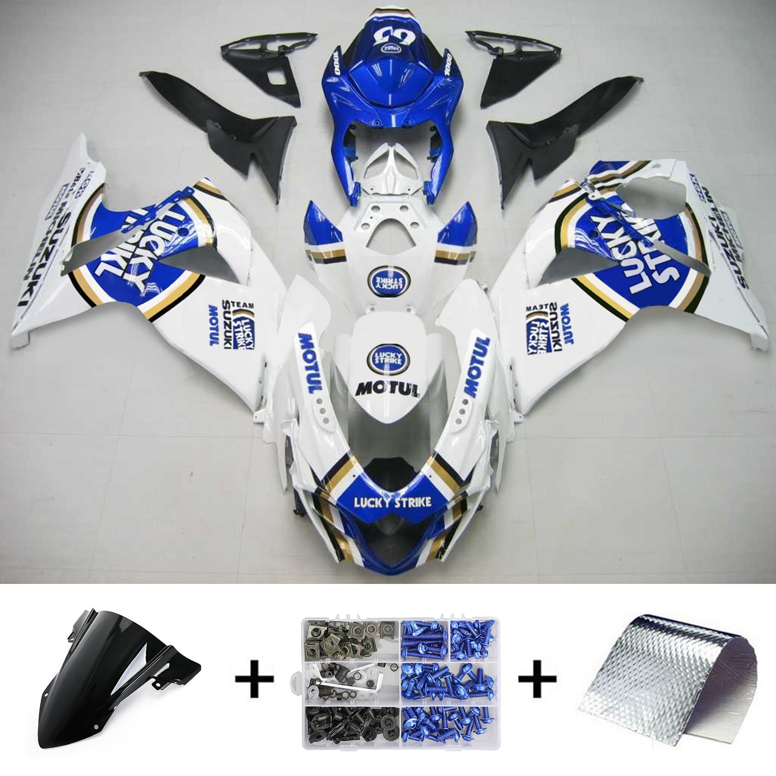 Amotopart 2009-2016 Suzuki GSXR1000 Fairing Lucky Strike Blue Kit