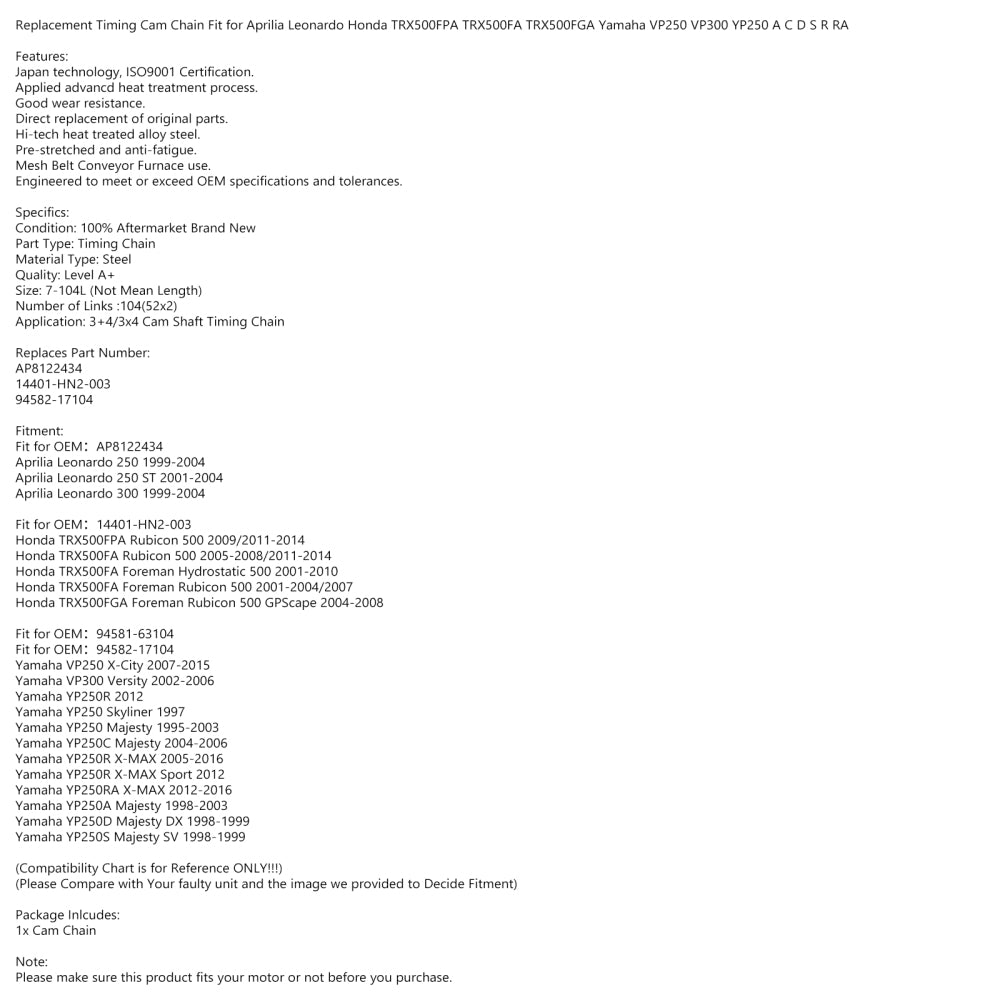 Timing Chain For Honda Trx500Fa Vp250 Vp300 Yp250 Ap8122434 Aprilia Leonardo Generic