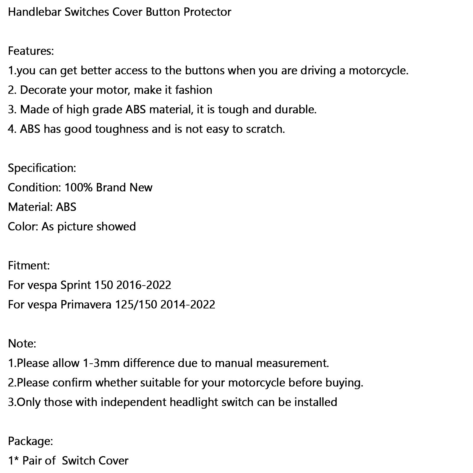 ハンドルバースイッチカバーボタンスプリントプリマベーラ 125 150 2014-2022