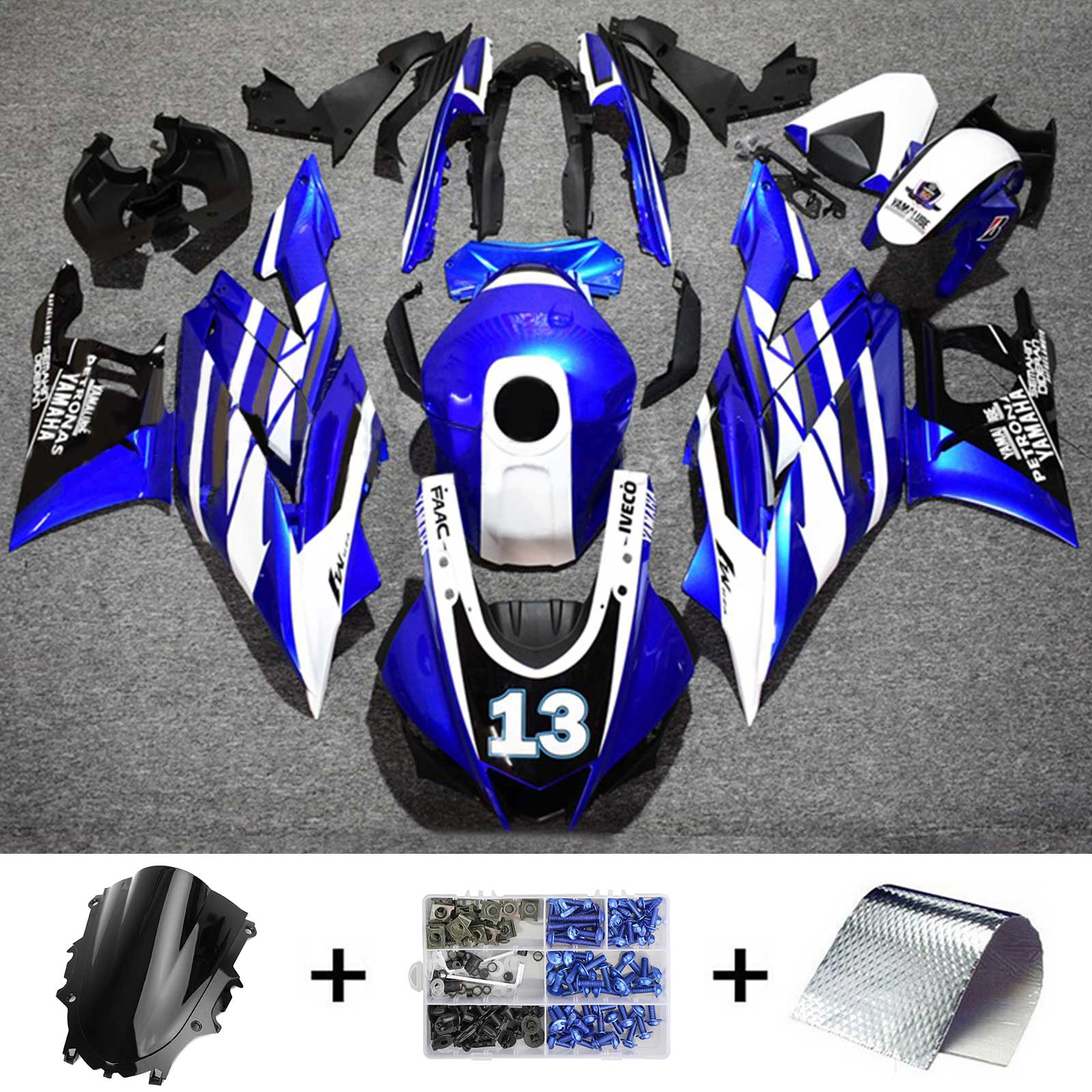 Amotopart Yamaha 2019-2021 YZF R3/YZF R25 Blue & White Style2 Fairing Kit