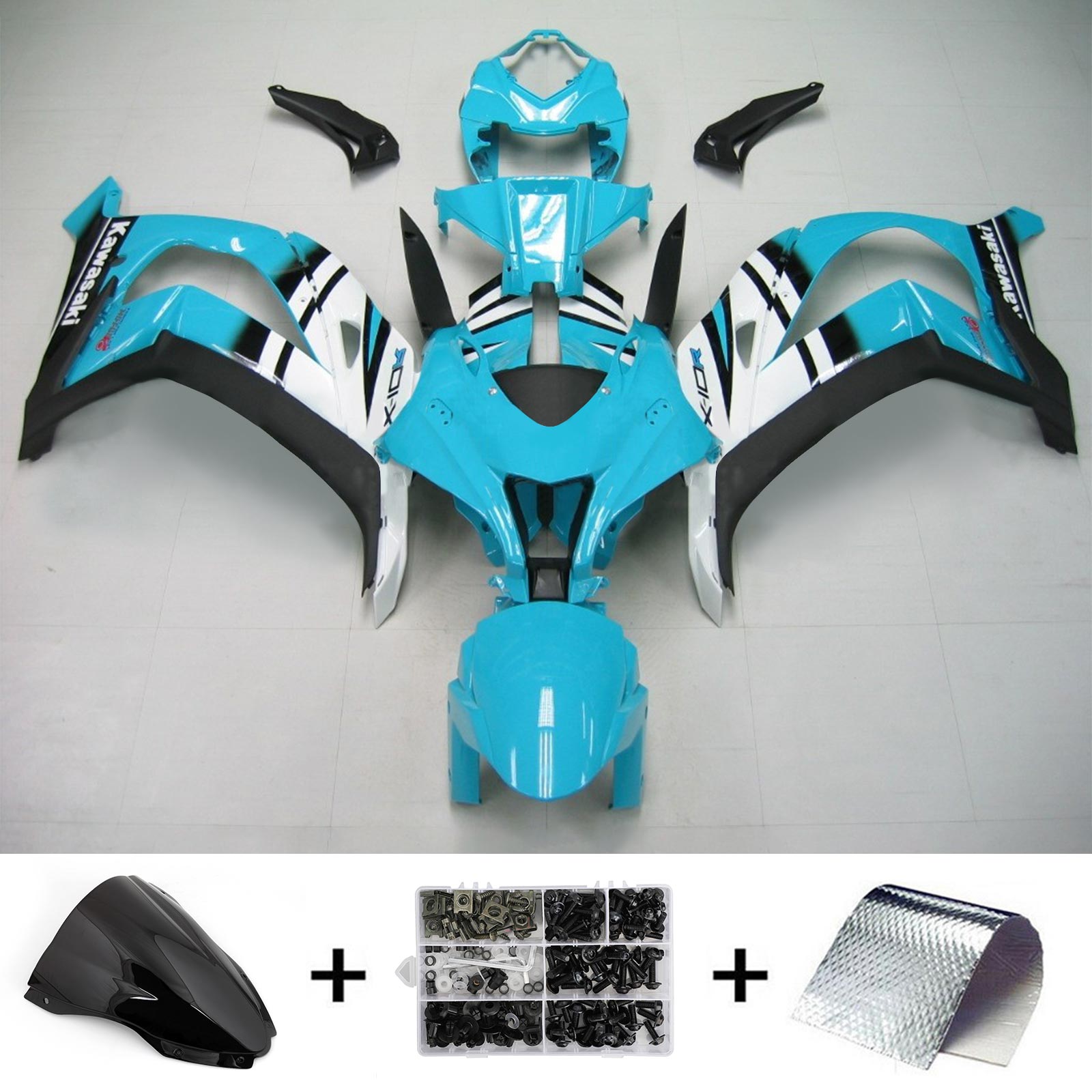 Amotopart 2021-2025 Kawasaki ZX10R ZX10RR Blue White Fairing Kit