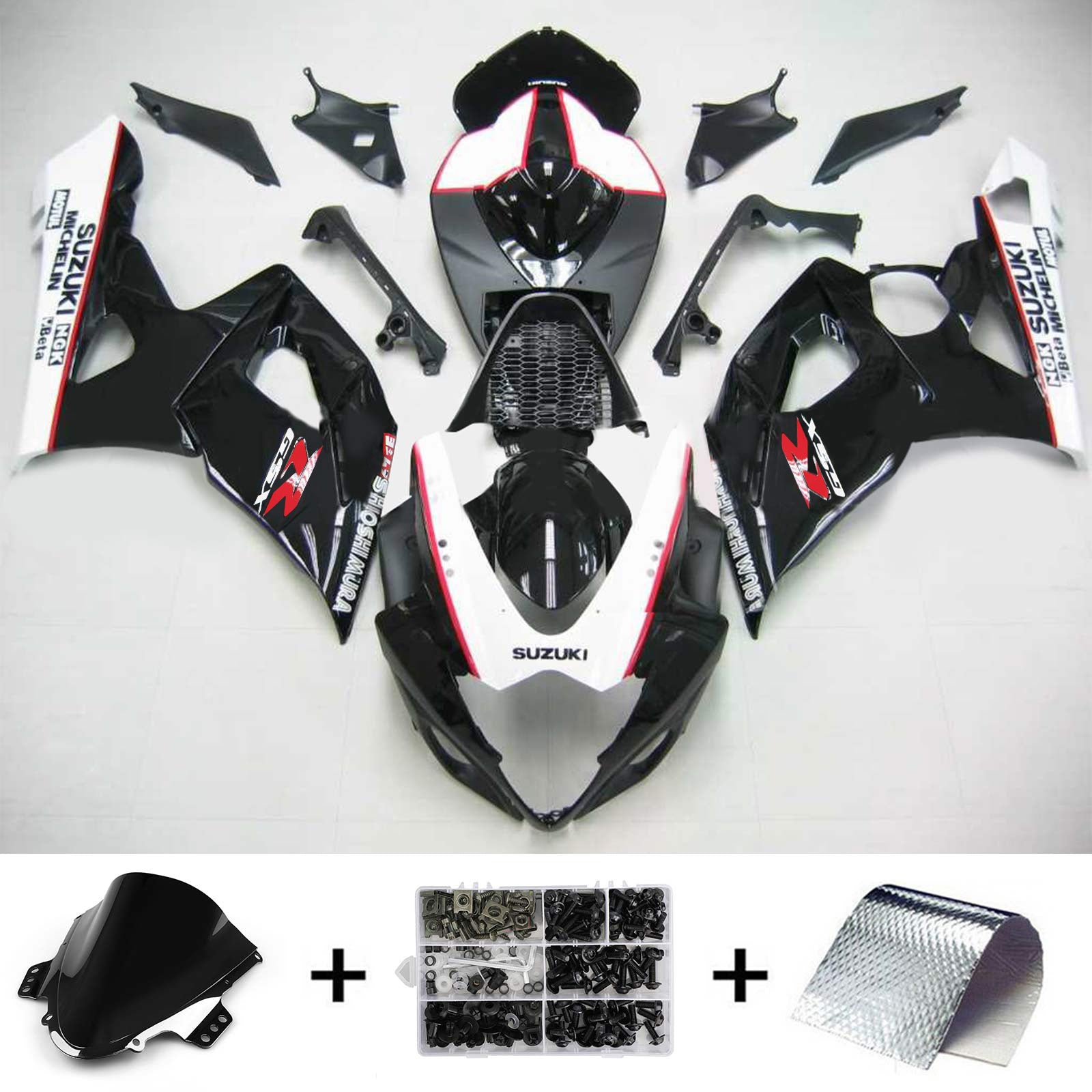 Amotopart 2005-2006 Suzuki GSXR1000 Fairing White&Black Kit