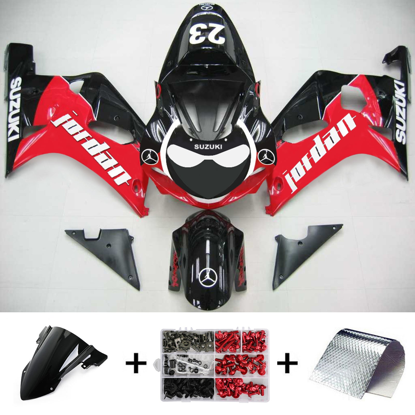 Amotopart Suzuki 01-03 GSXR600 & 00-03 GSXR750 Fairing Black Red Kit