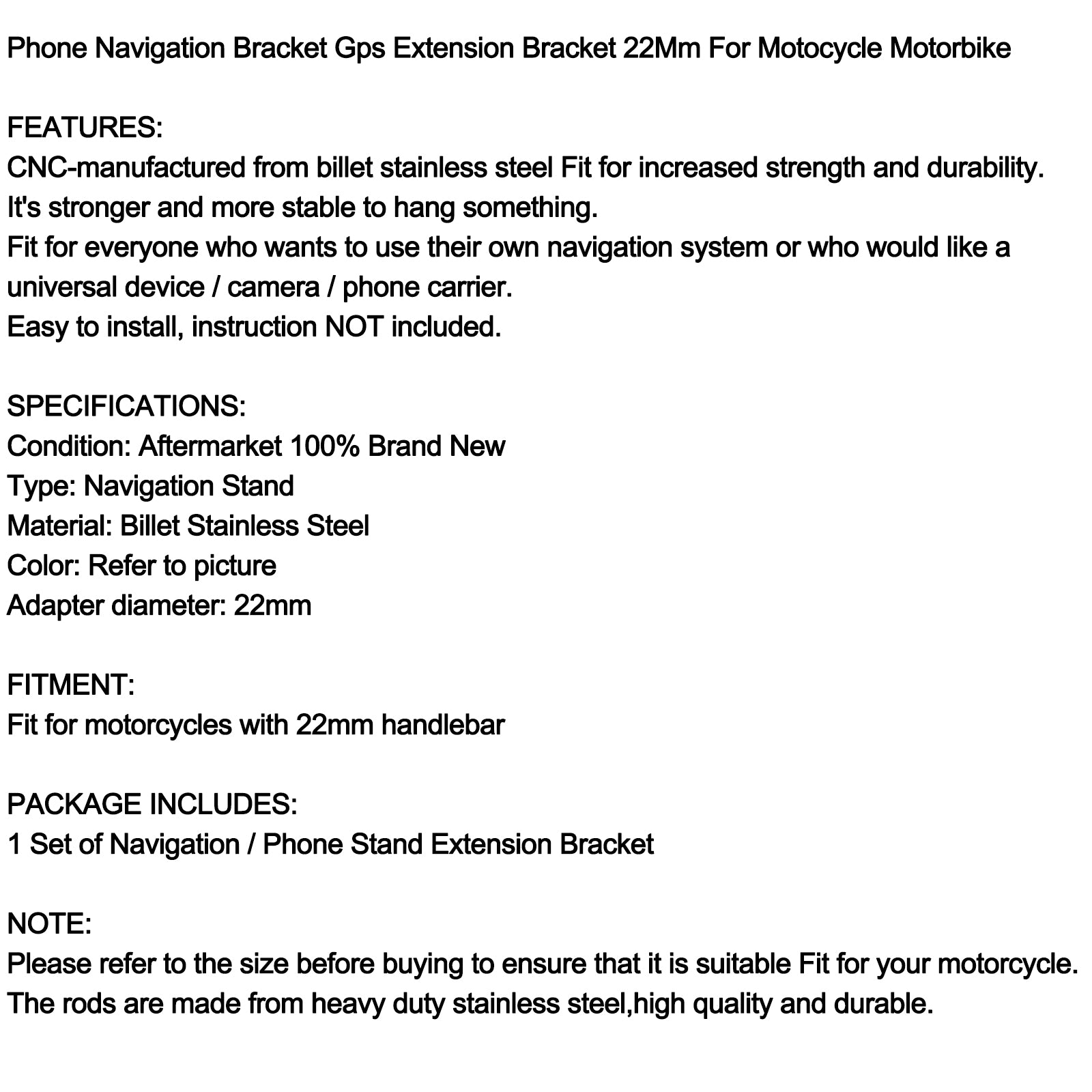 Suporte de navegação Telefone GPS Suporte de 22mm universal para motocicleta genérica de motocicleta