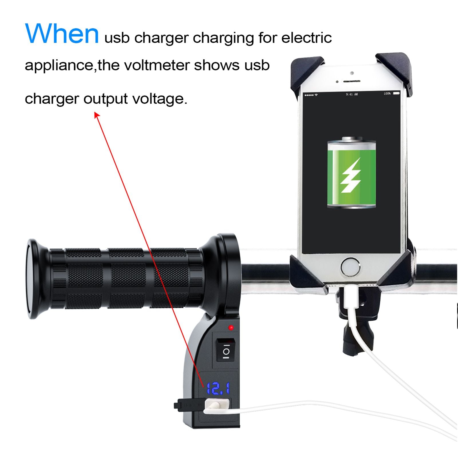 7/8" 22Mm Elektrische Verwarmde Handgrepen Verwarmingshendel Voltmeter Voor Motorfiets Groen Generiek