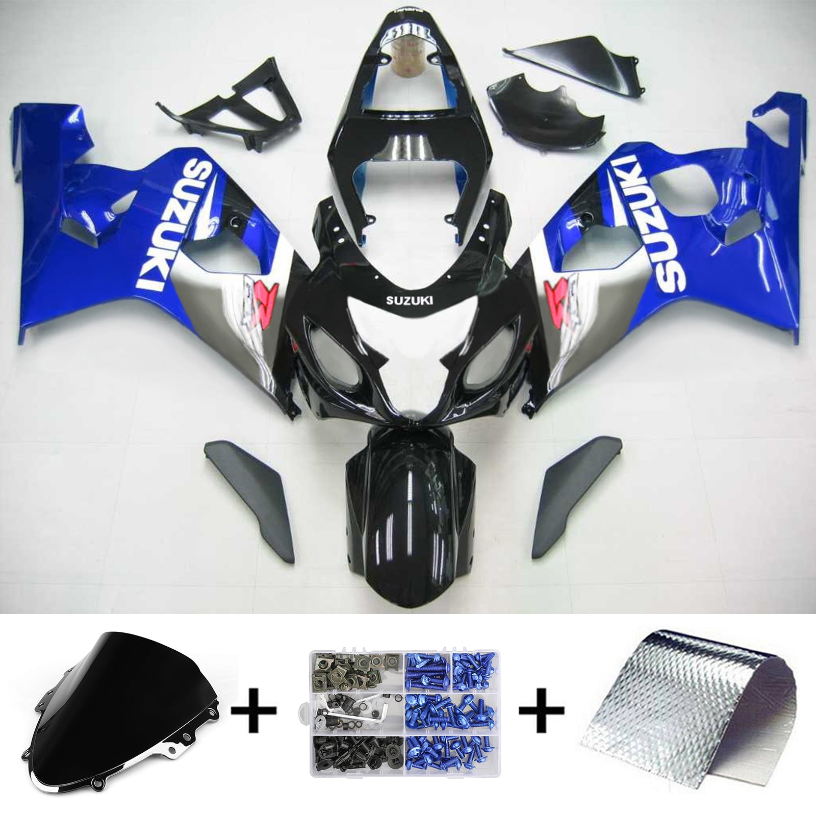 Amotopart Suzuki 2004-2005 GSXR 600/750 Sort med Blue Fairing Kit