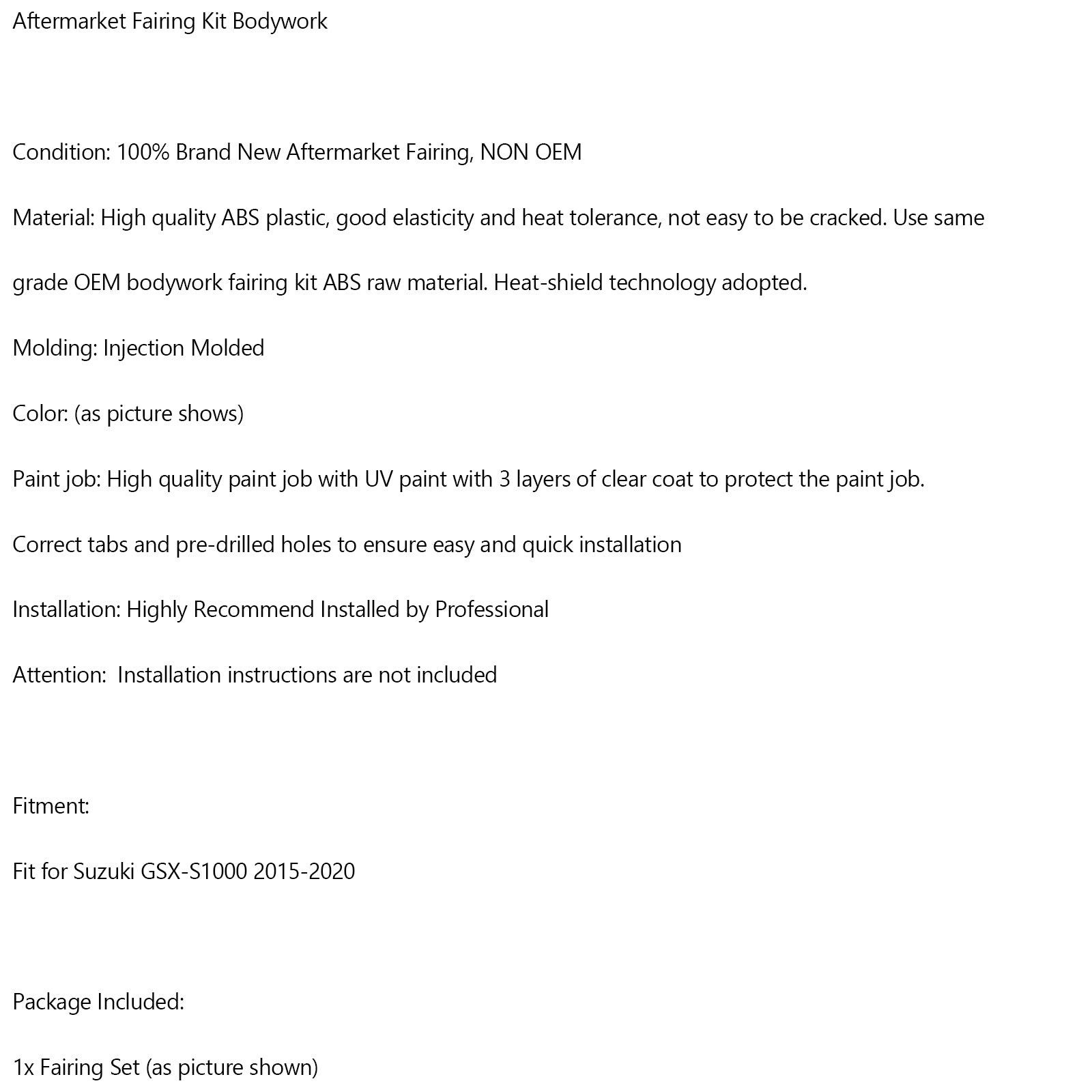 Amotopart (2015–2020) Suzuki GSX-S 1000 Verkleidungssatz Kollektion 2