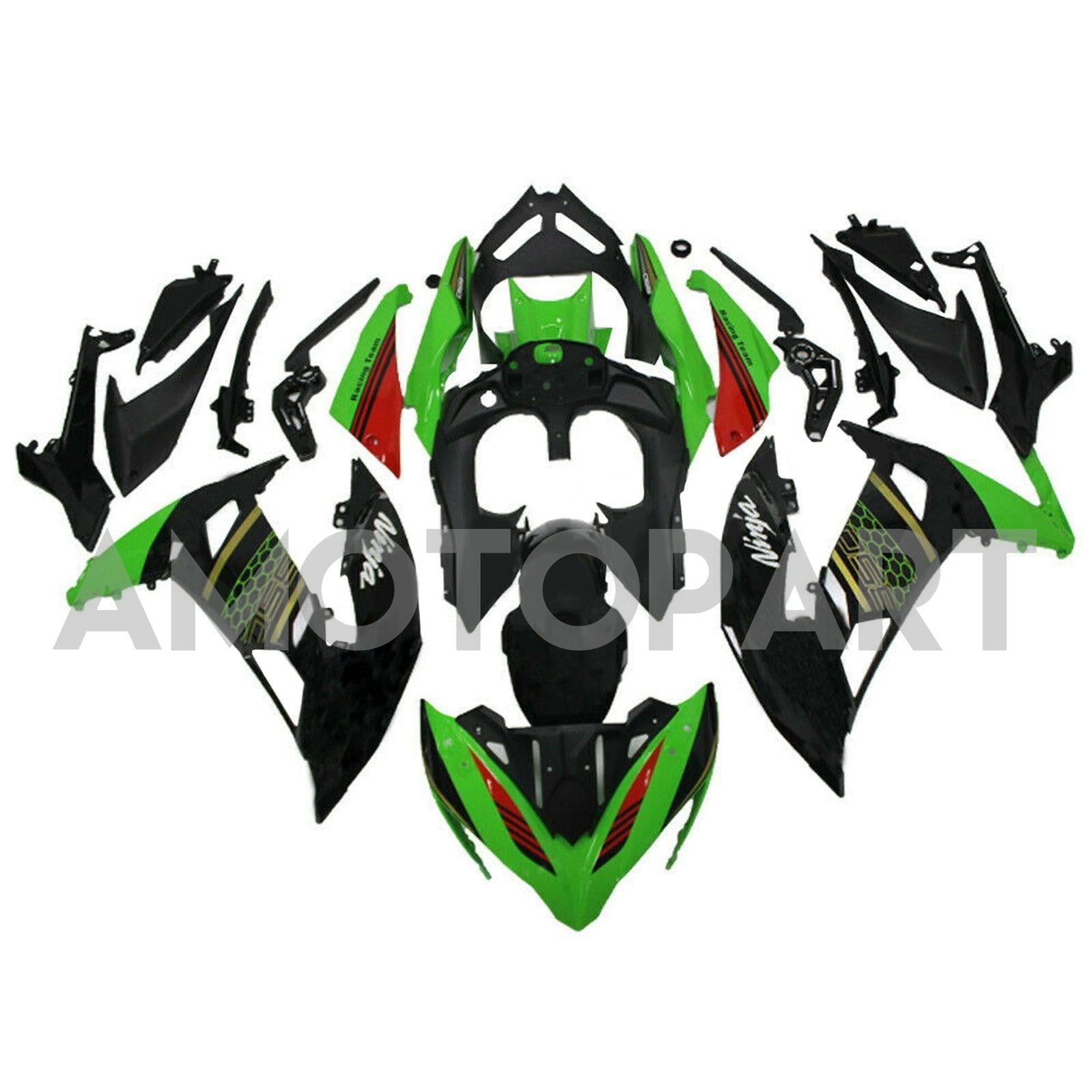 Amotopart 2020-2026 Kawasaki ER-6F Ninja650 Verde&BKit carene Black Style1