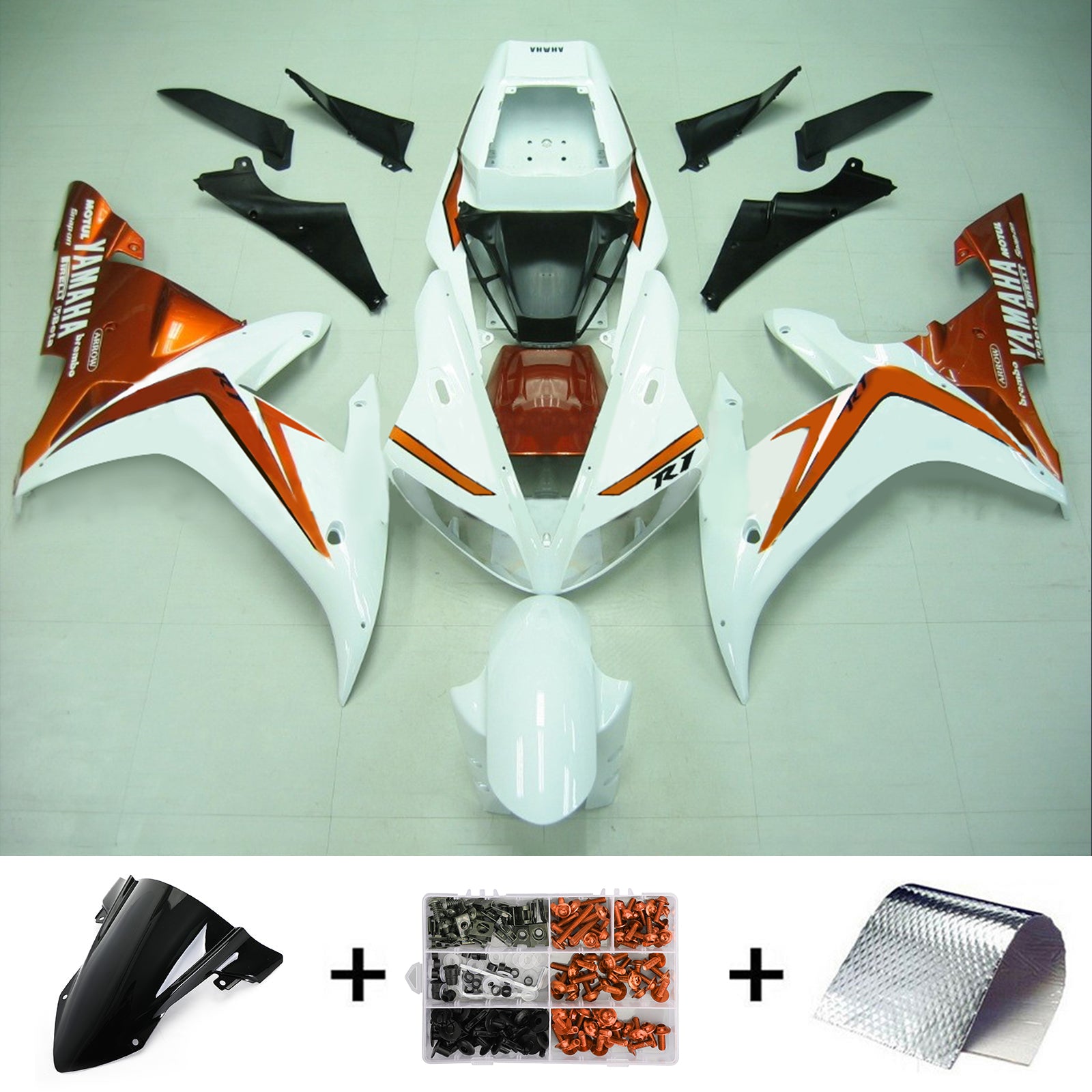 Amotopart Yamaha 2002-2003 YZF 1000 R1 Orange White Fairing Kit