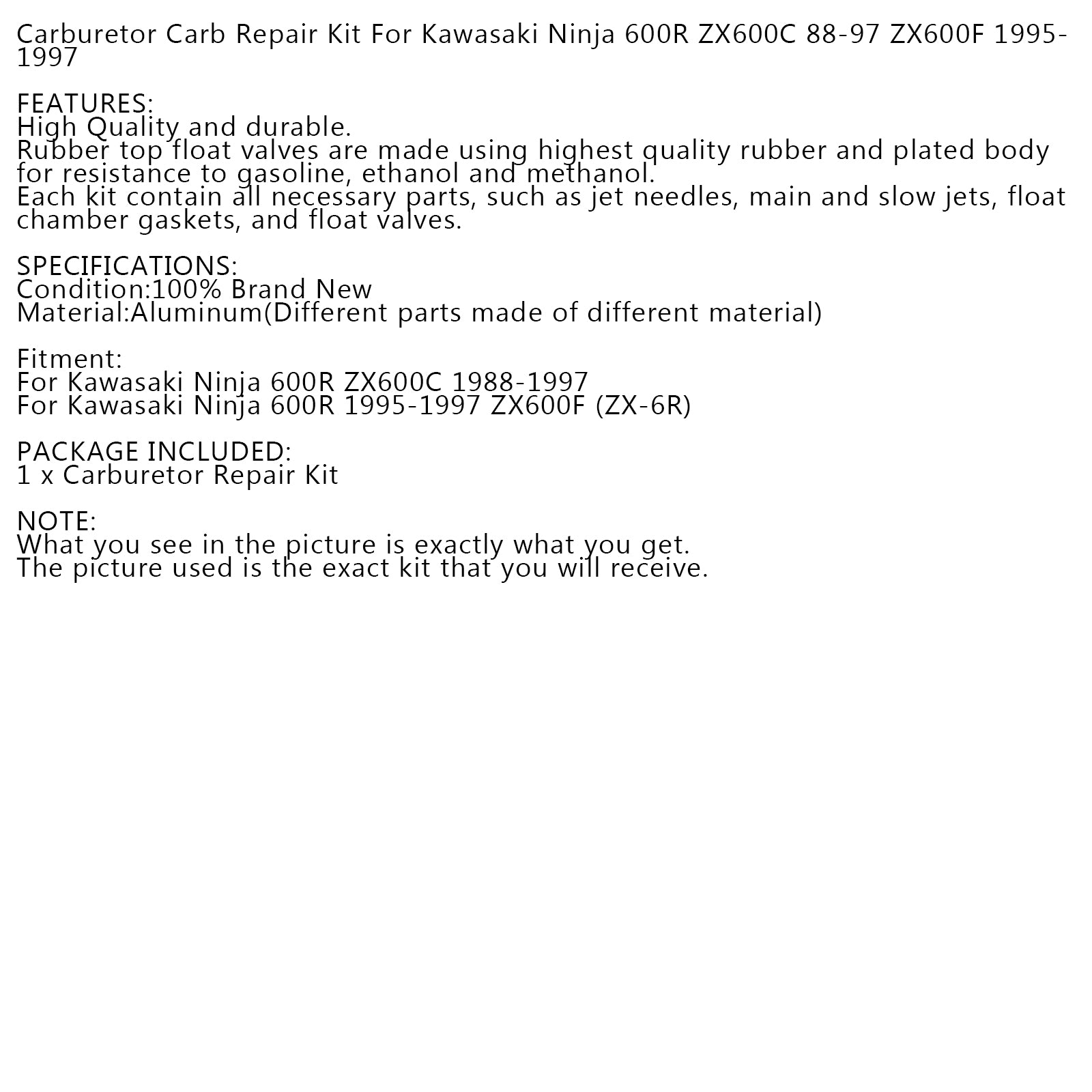 Carburetor Carb Repair Kit For Kawasaki Ninja 600R ZX600C 88-97 ZX600F 1995-1997