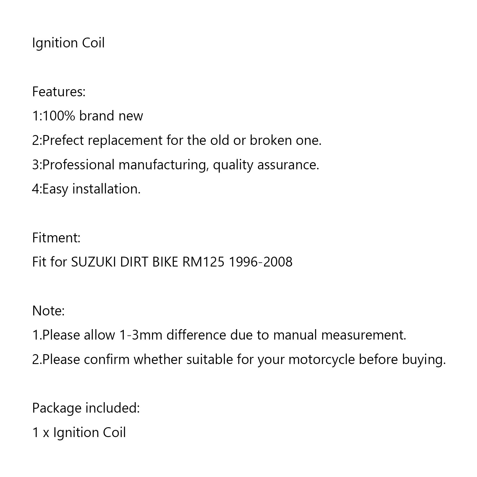 Zündspulenmodelle für Suzuki Dirt Bike RM125 1996-2008