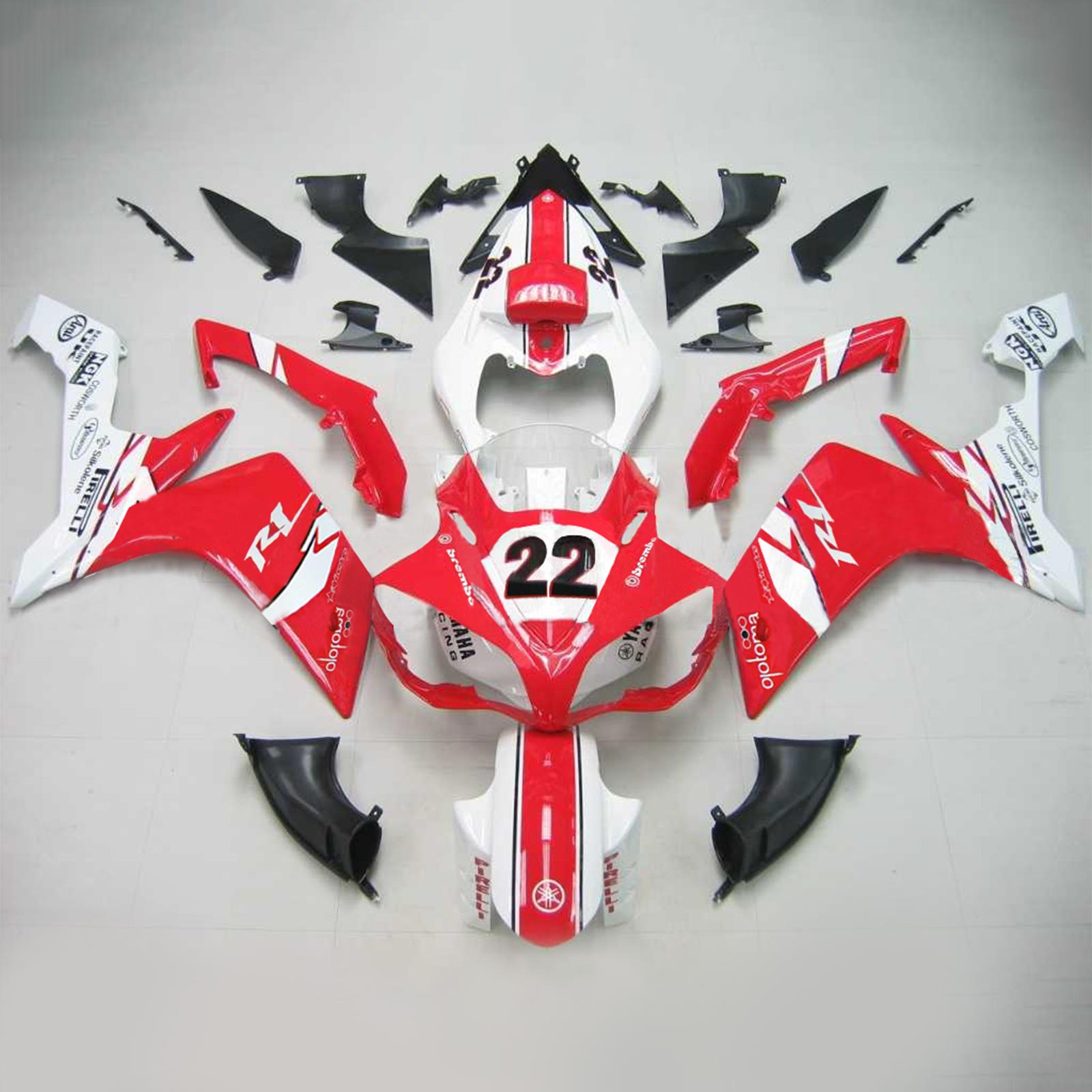 Amotopart Yamaha 2007-2008 YZF 1000 R1 Red White Sada kapotáže