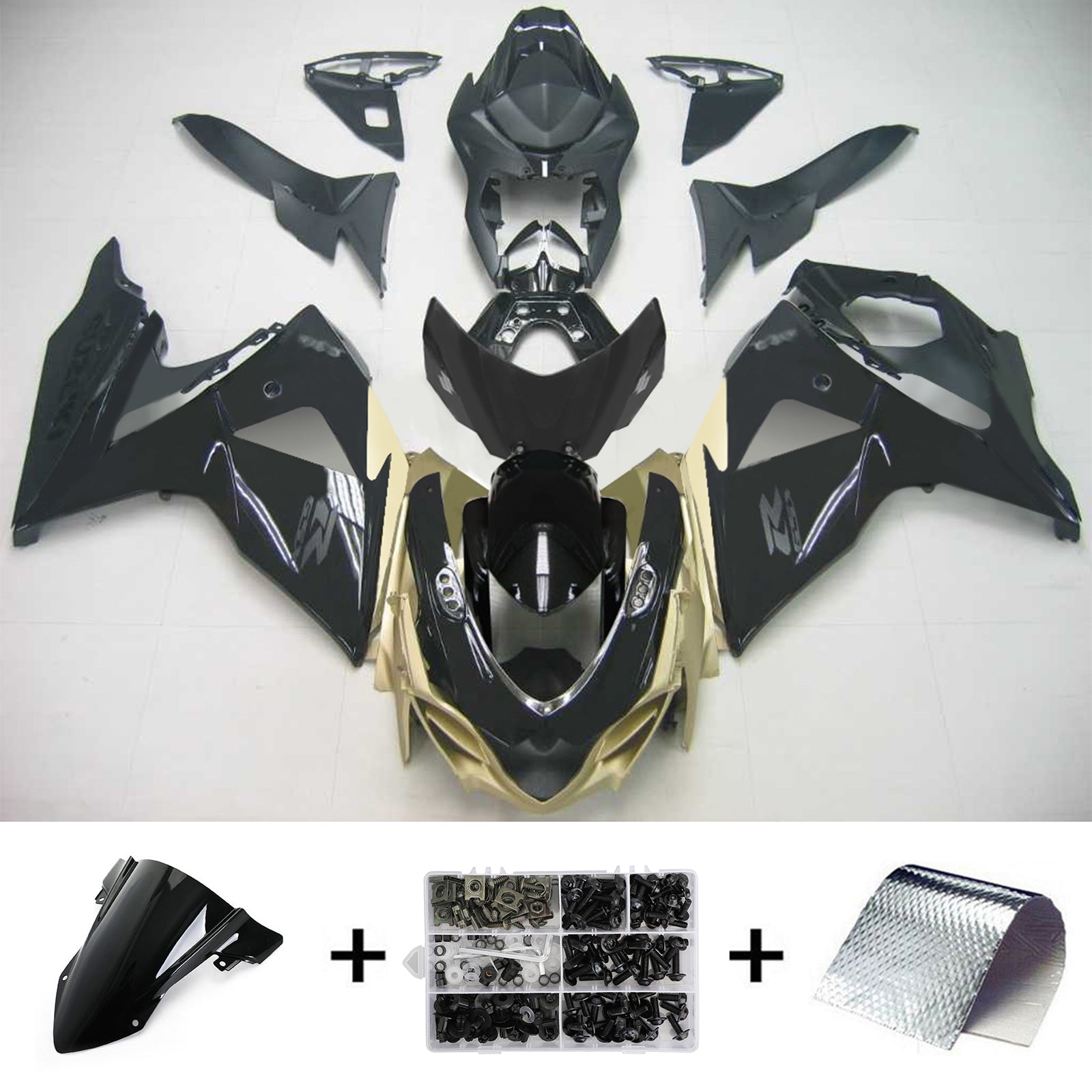 Amotopart 2009-2016 Suzuki GSXR1000 Fairing Gold & Black Kit