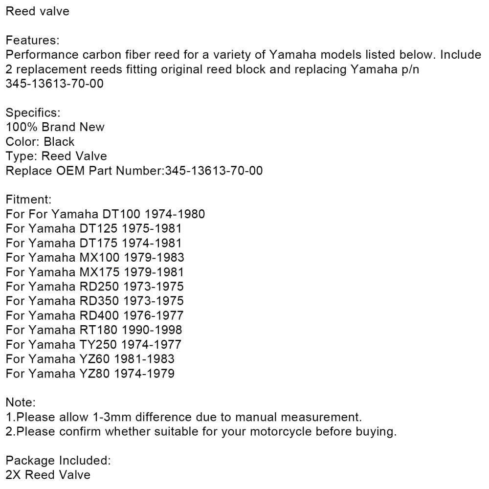 Reed -Ventil -Set für Yamaha DT100 DT125 DT175 RD350 RD300 RD250 Generic