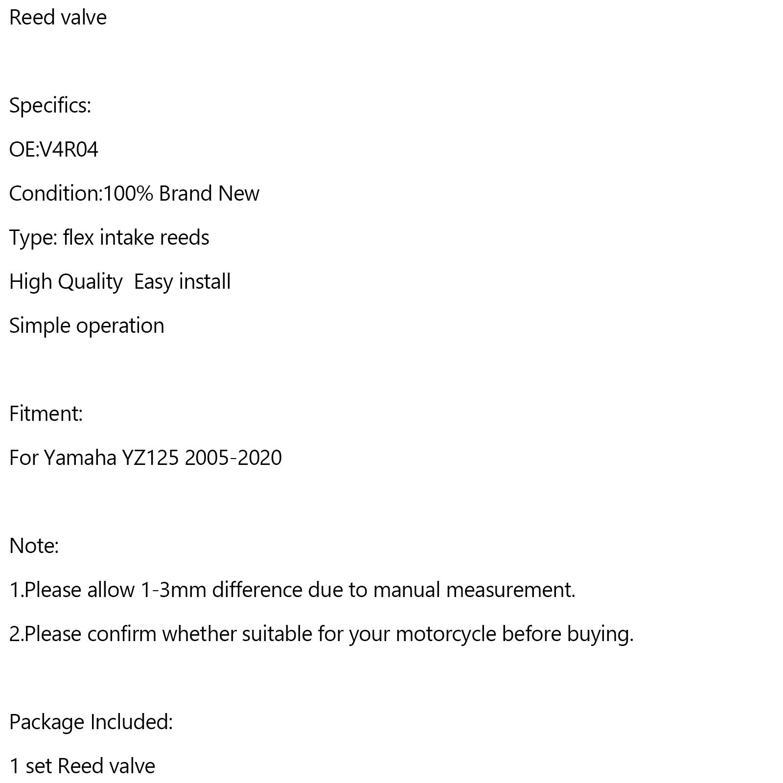 V4R04 Reed Valve Cage Block til Yamaha YZ125 2005-2020 Generisk