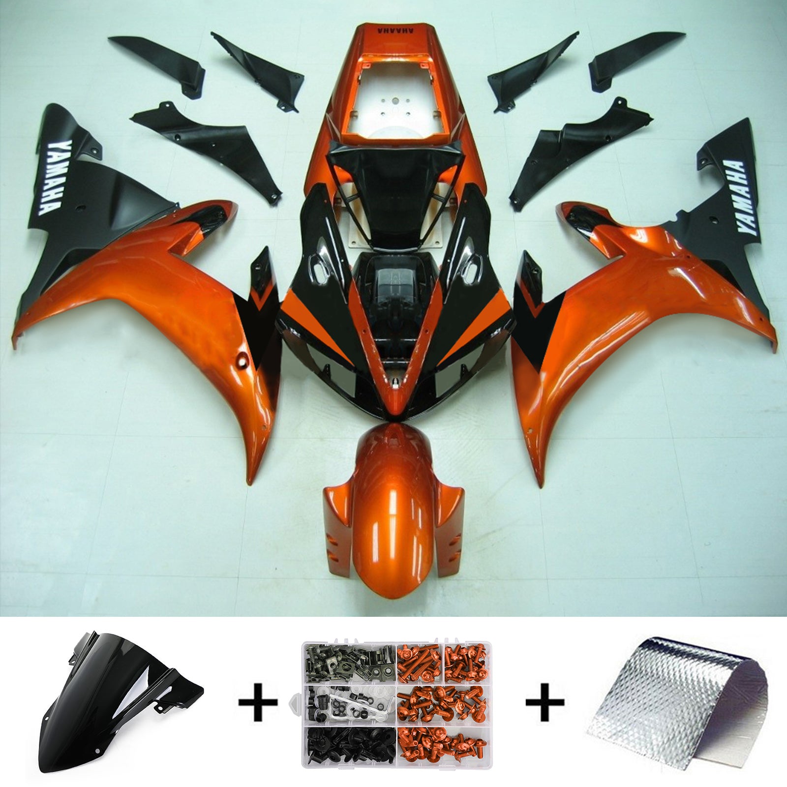 Amotopart Yamaha 2002–2003 YZF 1000 R1 Orange mit schwarzem Verkleidungsset