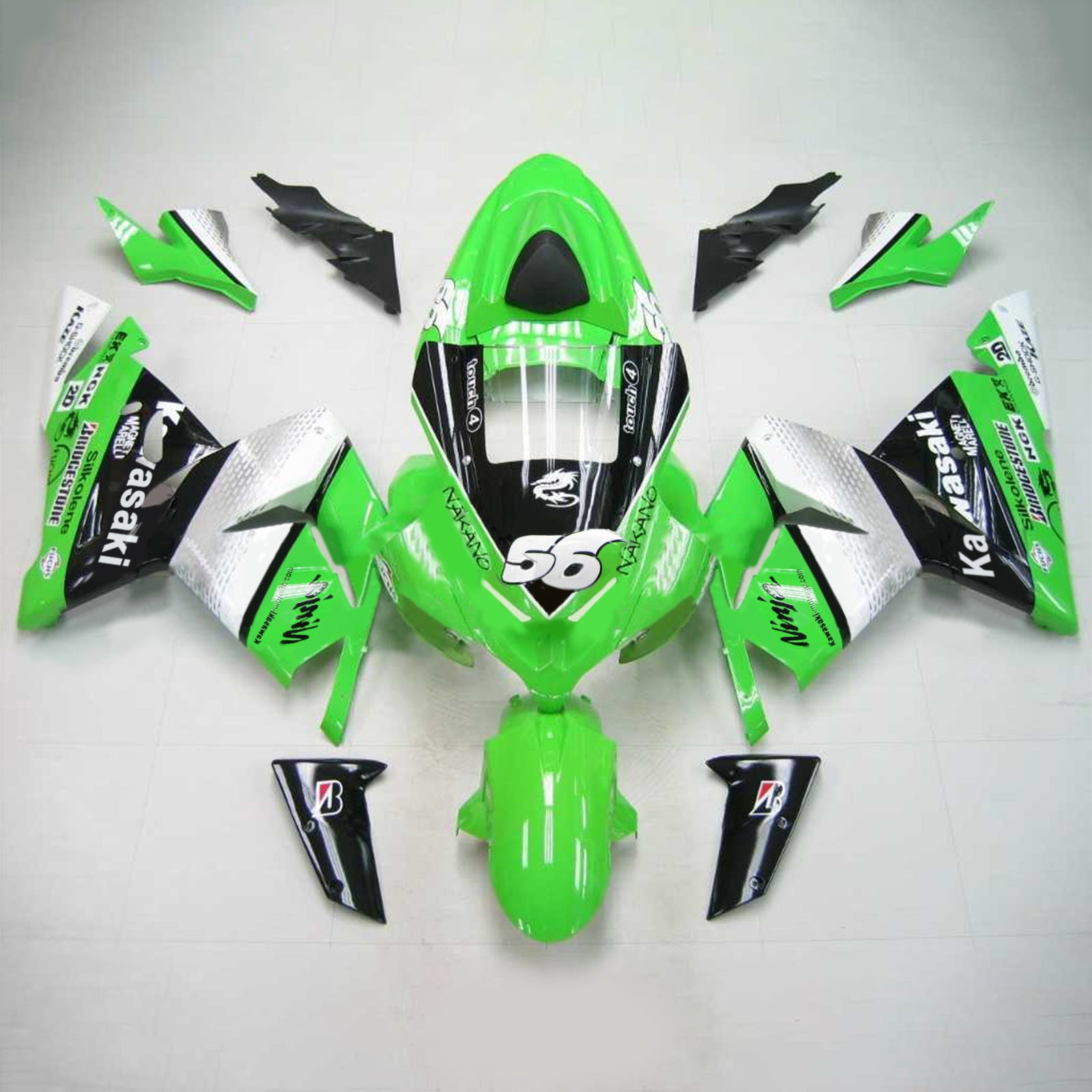 Amotopart Kawasaki 2004-2005 ZX10R Green No.56 Fairing Kit
